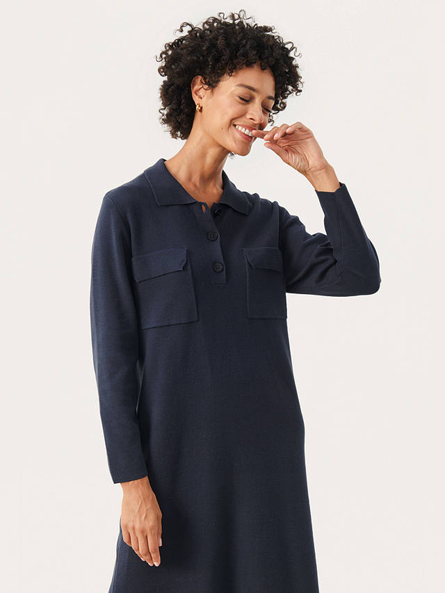 Part Two Feliza Knit Organic Cotton Blend Dress, Dark Navy