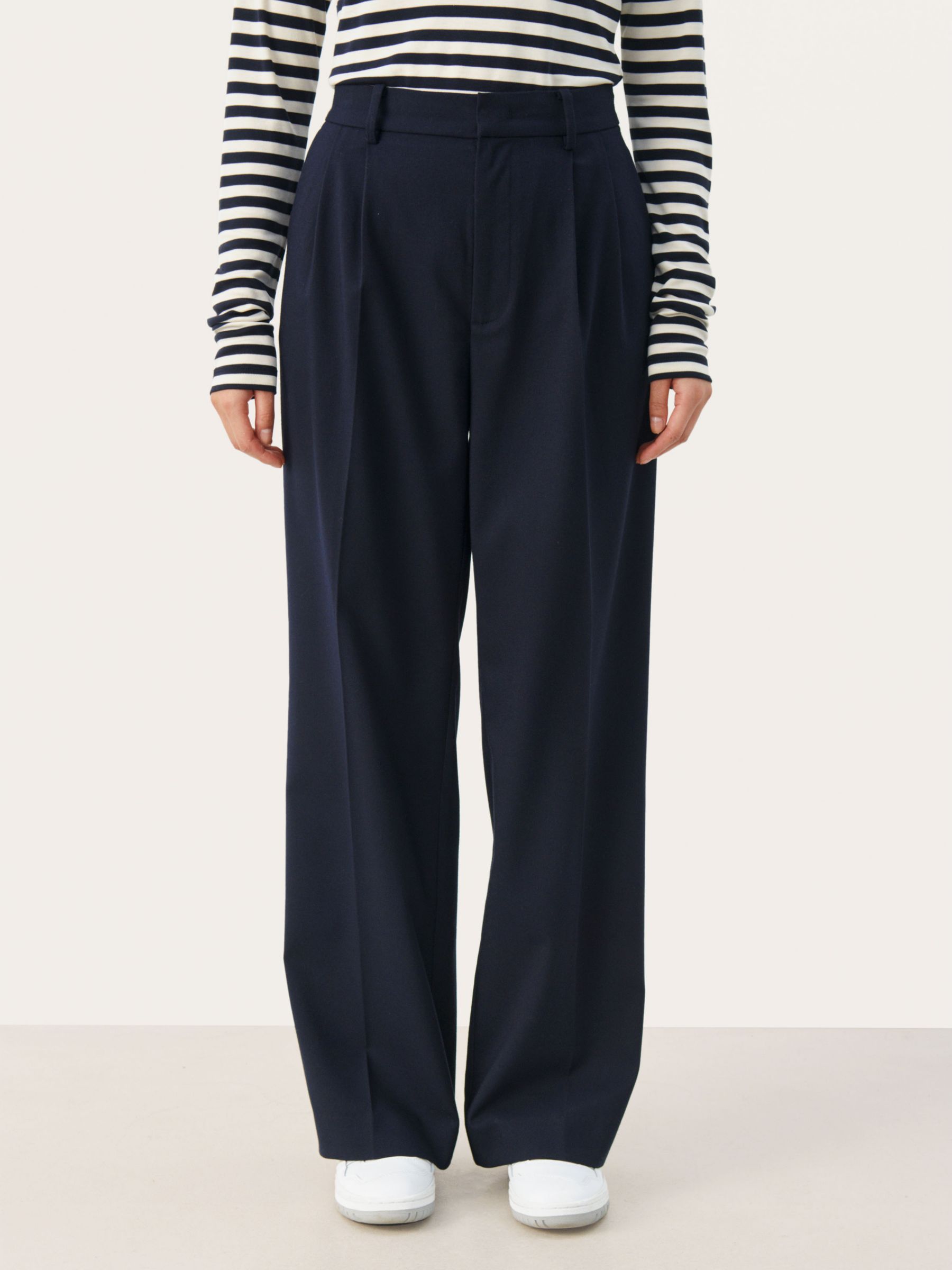 Part Two Cherra Wide Leg Trousers, Dark Navy at John Lewis & Partners