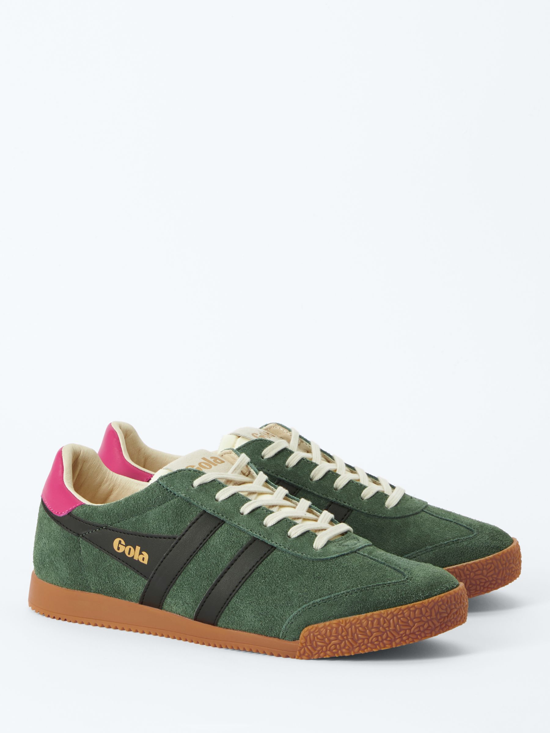 Gola Classics Elan Suede Lace Up Trainers, Green/Fuchsia at John Lewis ...