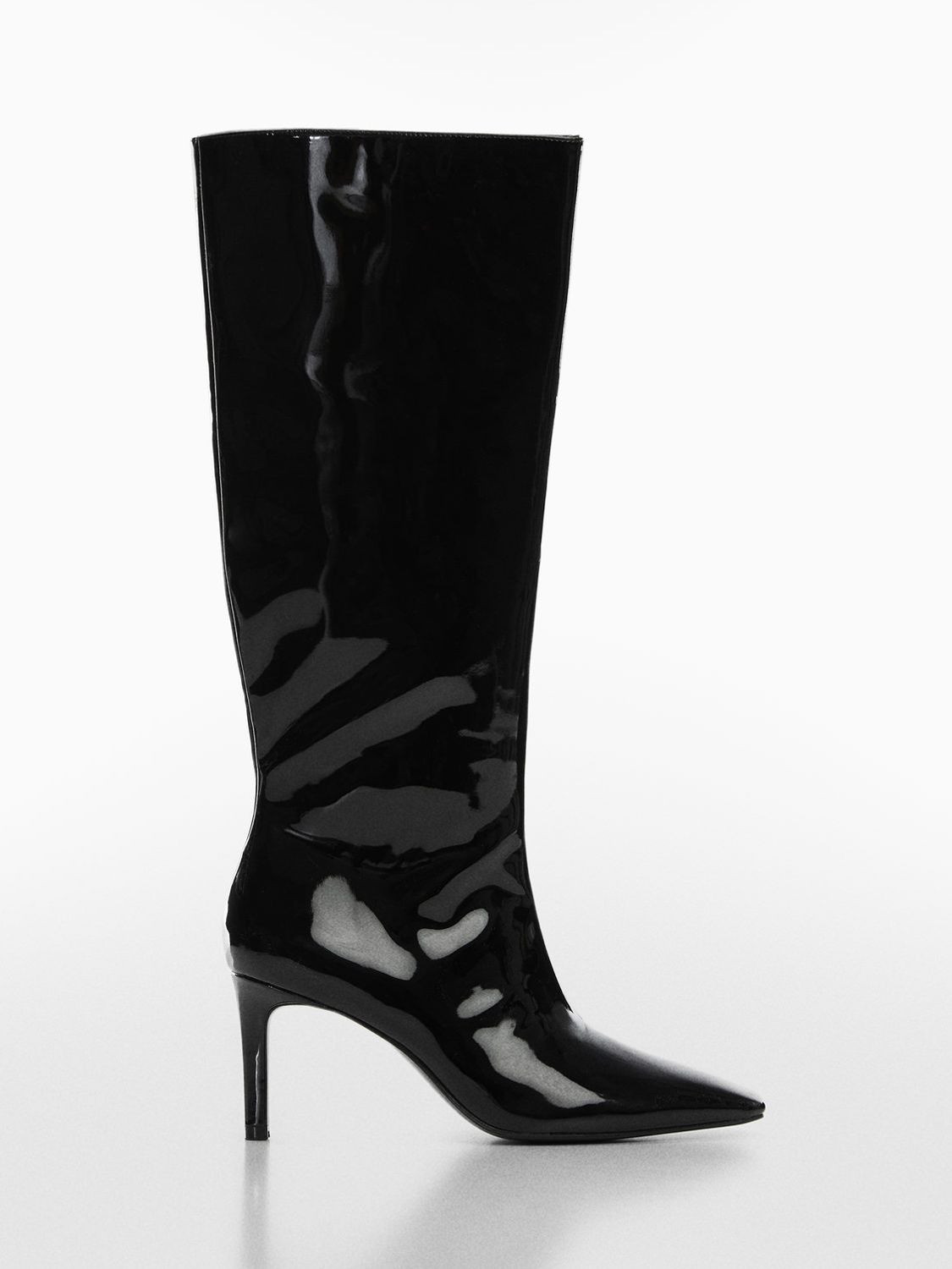 Mango Aqua Patent Leather Knee Length Boots, Black at John Lewis & Partners