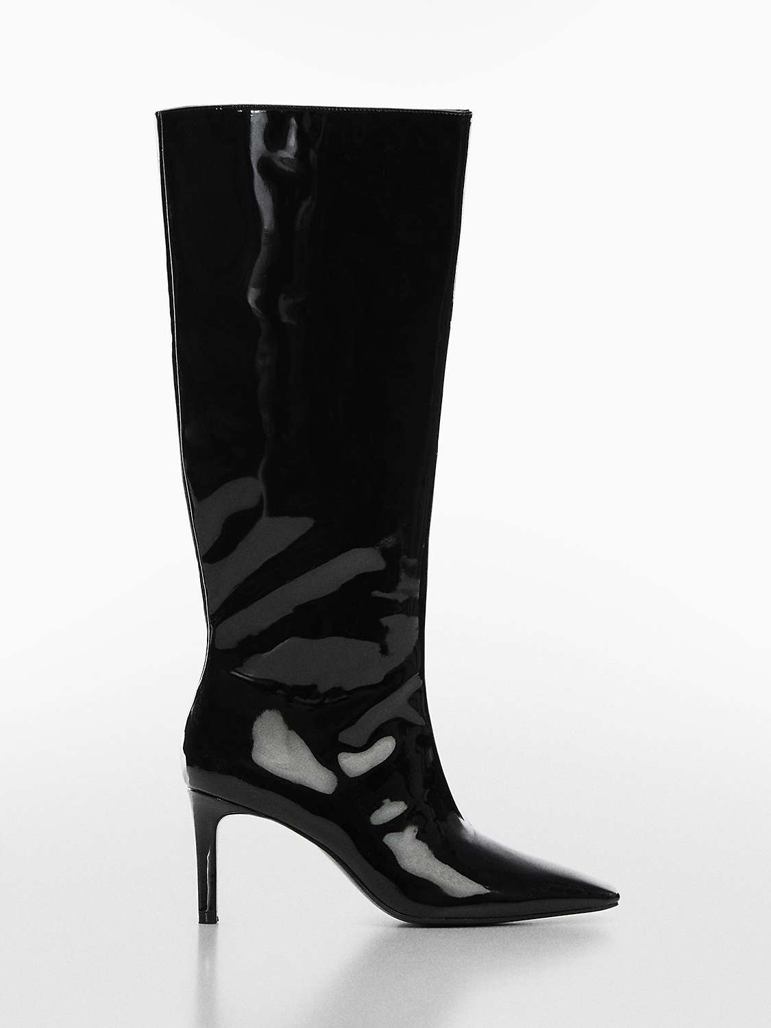Buy Mango Aqua Patent Leather Knee Length Boots, Black Online at johnlewis.com