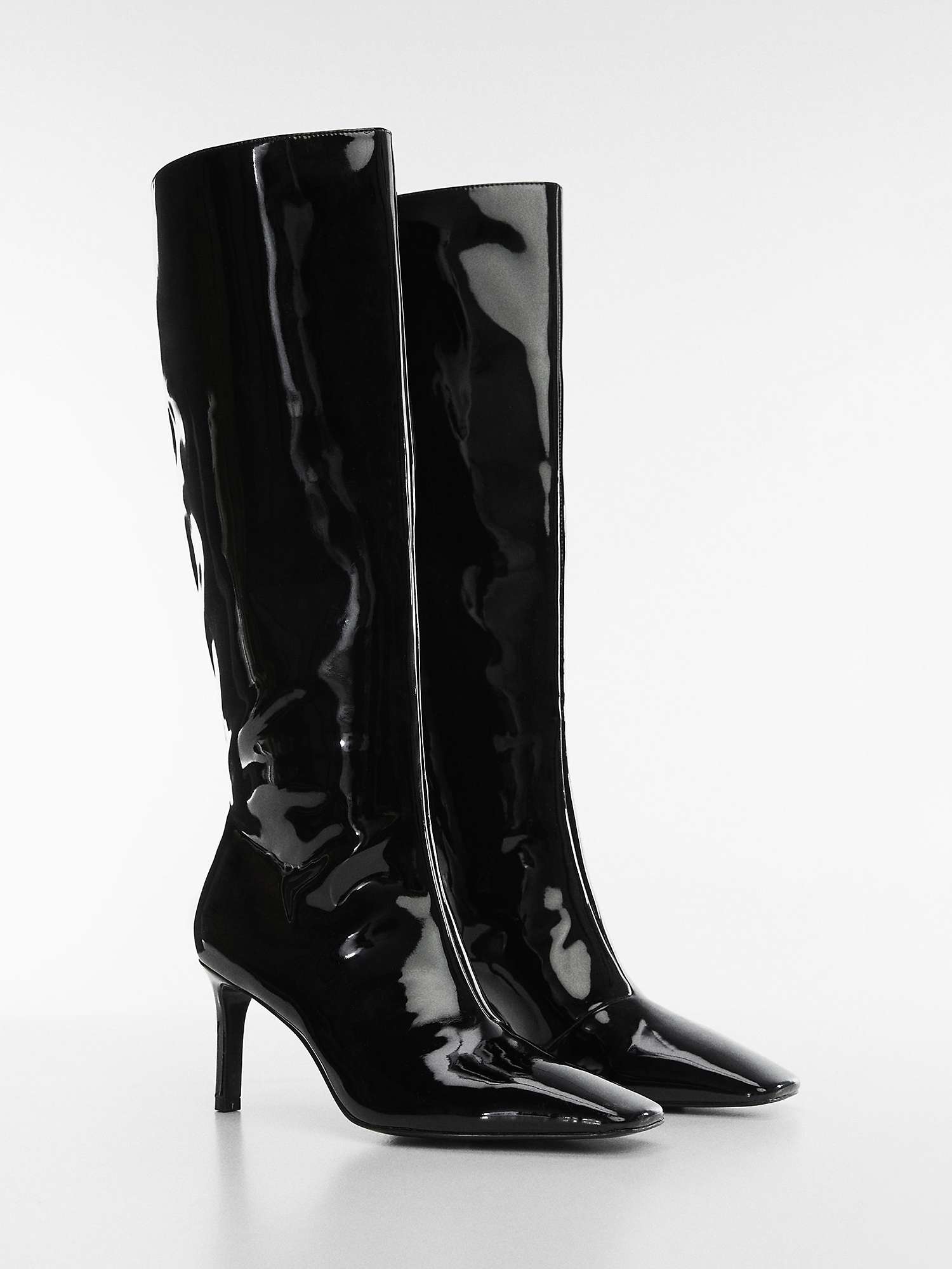 Buy Mango Aqua Patent Leather Knee Length Boots, Black Online at johnlewis.com