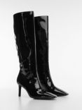 Mango Aqua Patent Leather Knee Length Boots, Black