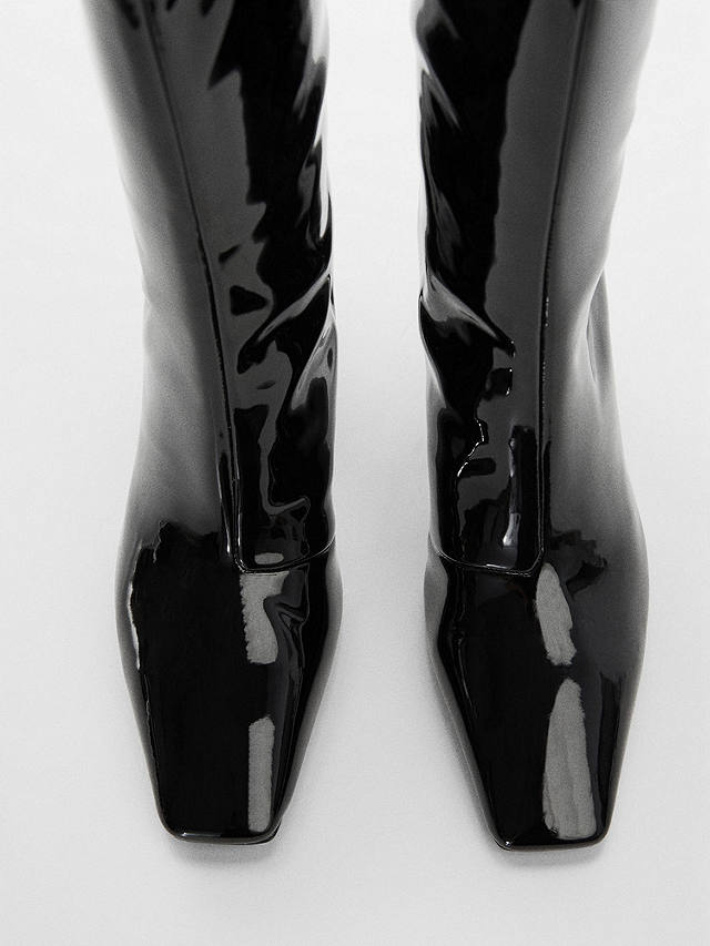 Mango Aqua Patent Leather Knee Length Boots, Black