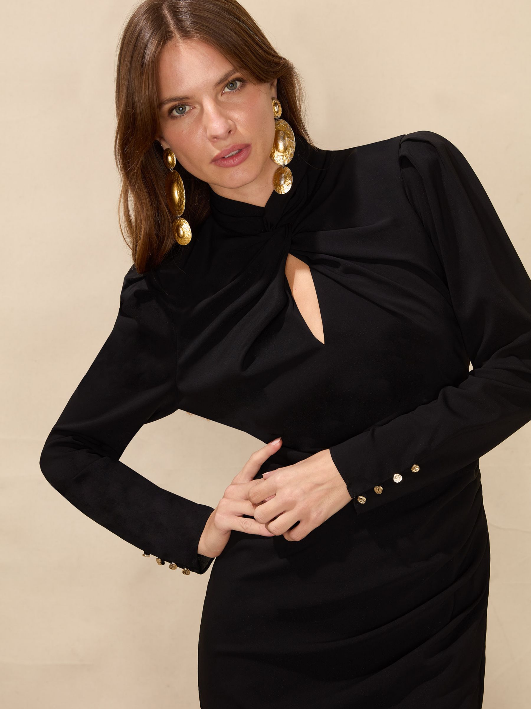 Ro&Zo Allegra Crepe Twist Neck Midi Dress, Black at John Lewis & Partners