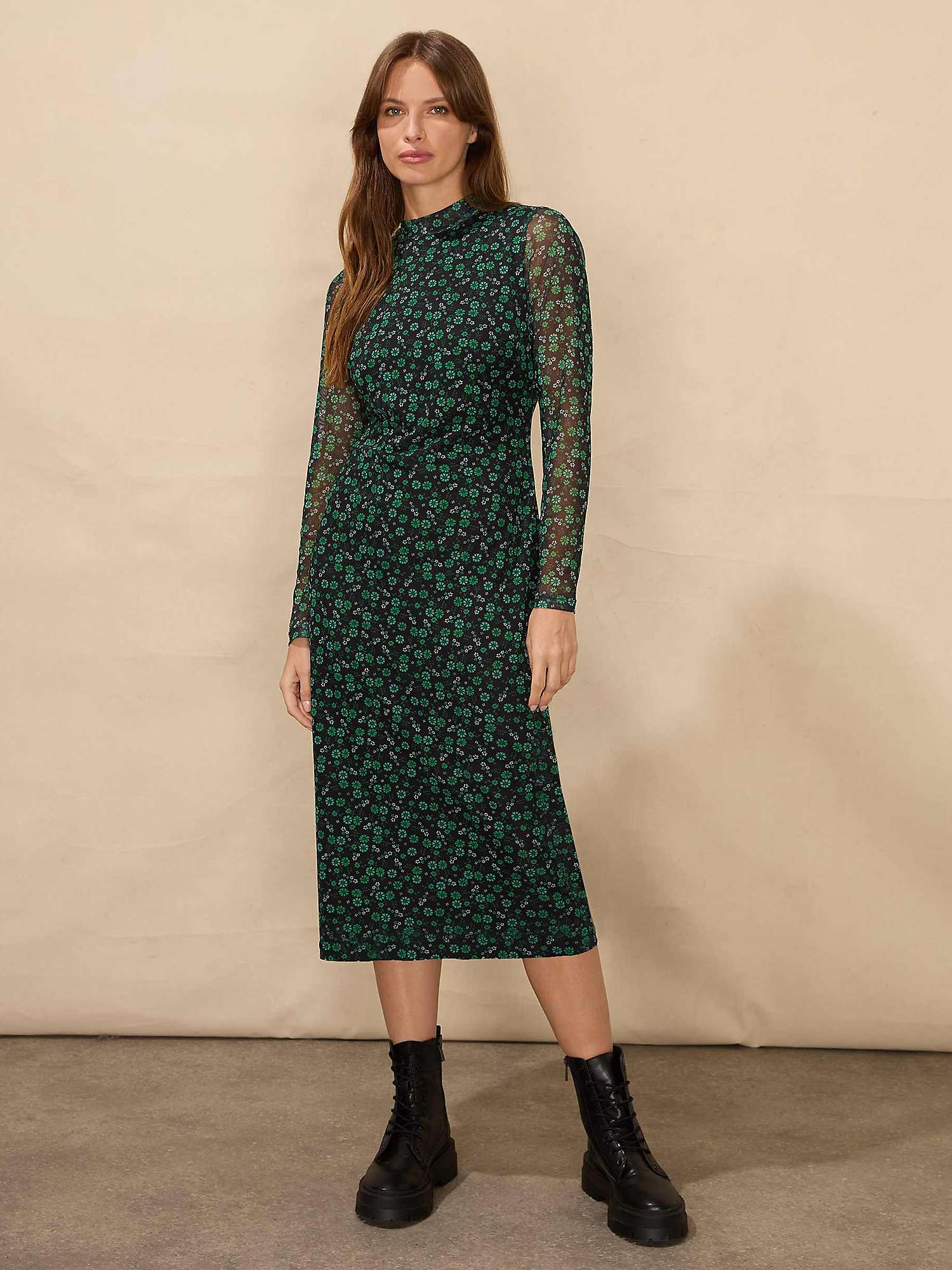Buy Ro&Zo Green Ditsy Print Mesh Midi Dress, Green/Multi Online at johnlewis.com