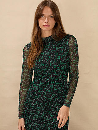 Ro&Zo Green Ditsy Print Mesh Midi Dress, Green/Multi