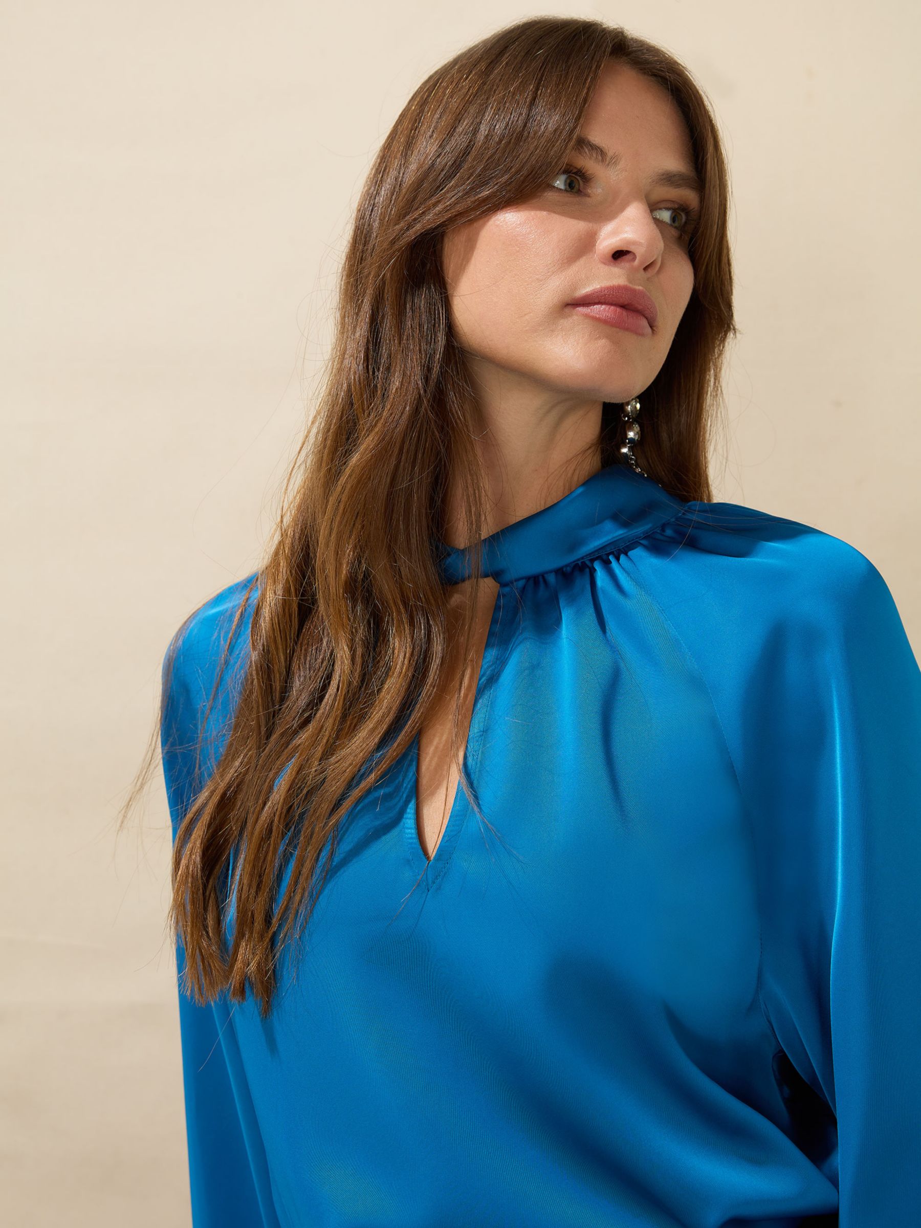 Ro&Zo Keyhole Twist Neck Top, Blue at John Lewis & Partners