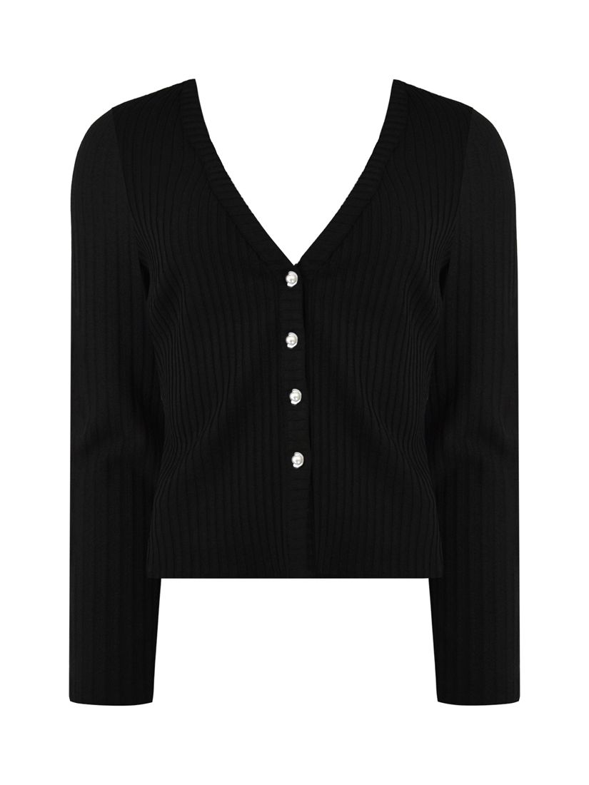 Buy Ro&Zo Button Front Rib Jersey Top, Black Online at johnlewis.com