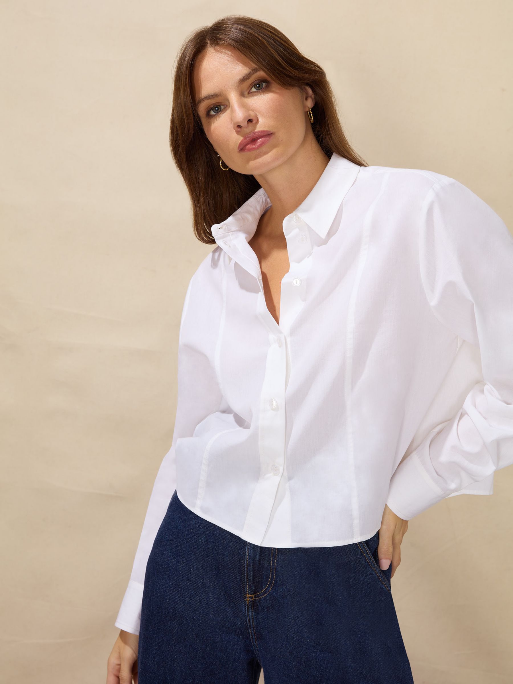 Ro&Zo Cropped Cotton Blend Shirt, White at John Lewis & Partners