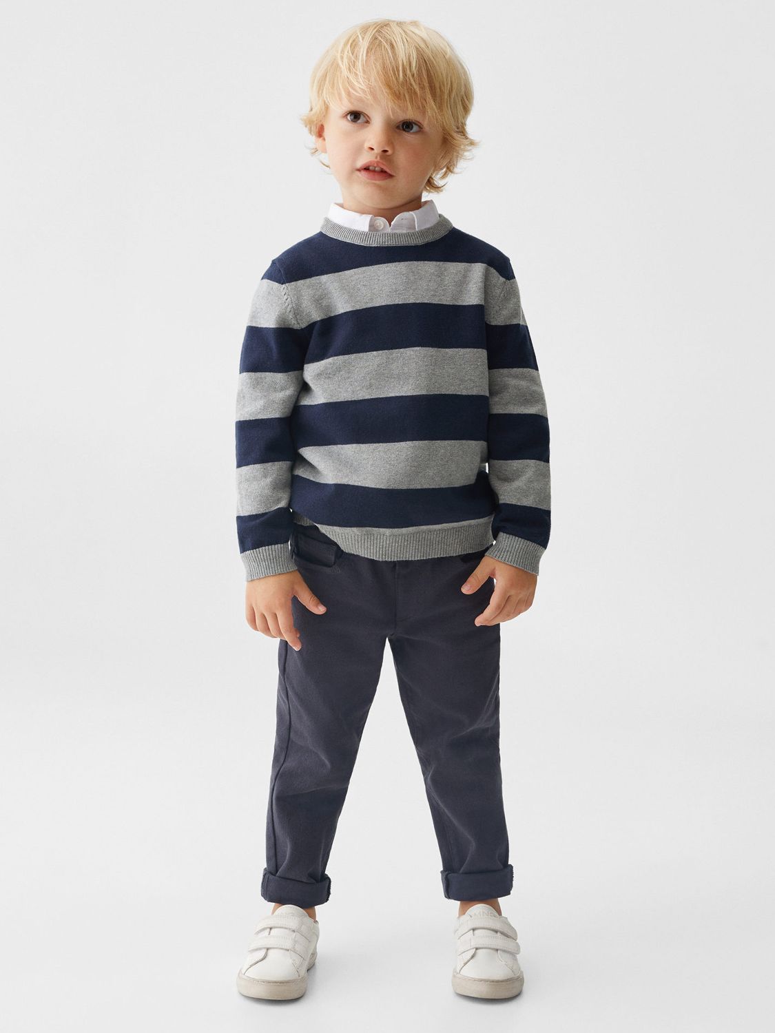 Mango Kids' Wally Stripe Knit Jumper, Navy