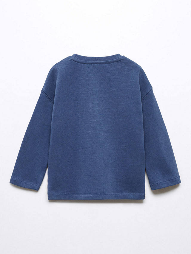 Mango Baby Henley Long Sleeve Cotton T-Shirt, Blue