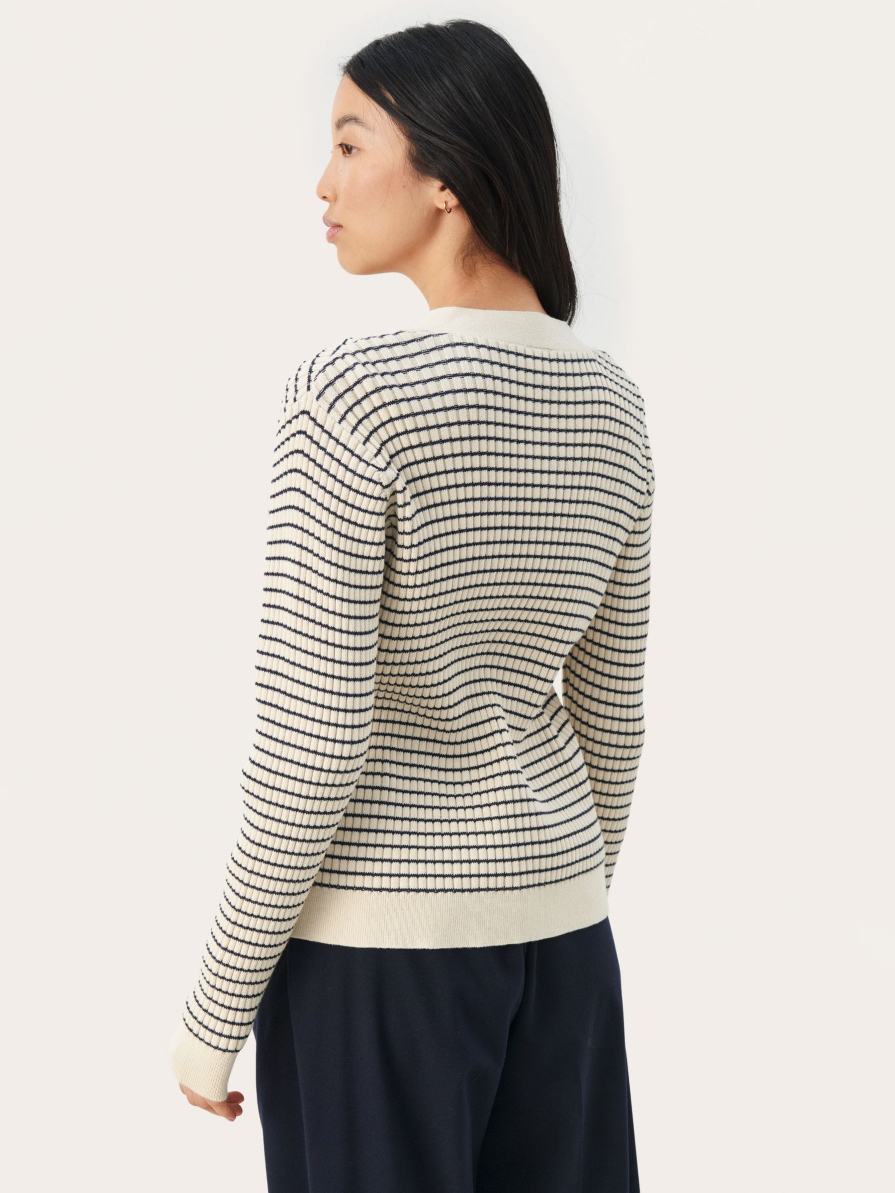 Part Two Flicka Stripe Organic Cotton Blend Cardigan, Whitecap Grey at ...