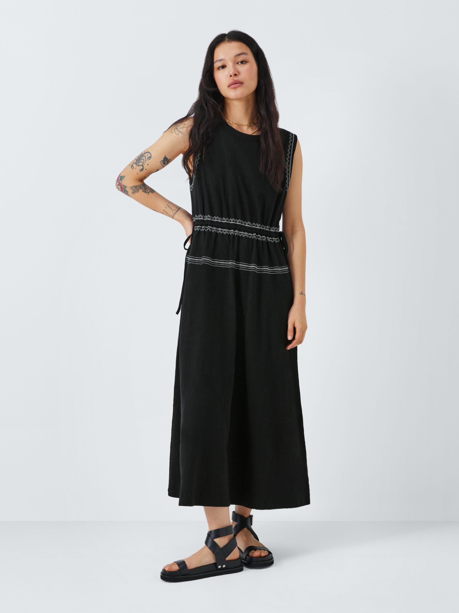 AND/OR Stella Embroidered Jersey Dress, Black, 6