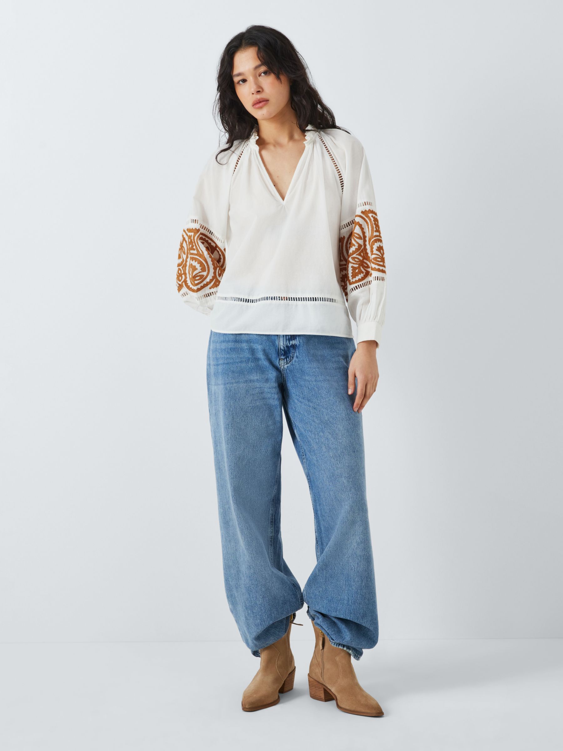 Buy AND/OR Julisa Embroidered Top, Cream Online at johnlewis.com