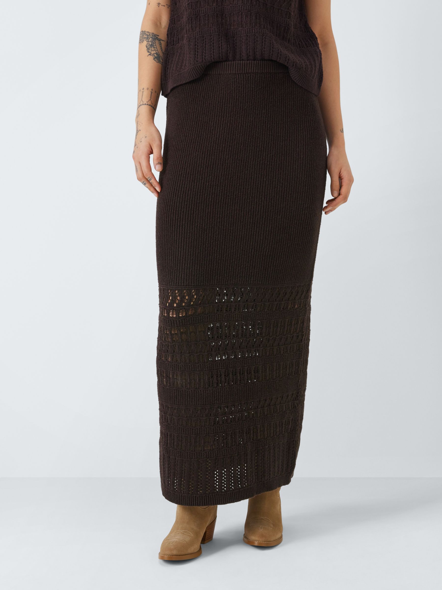 AND/OR Aria Knitted Maxi Skirt, Dark Chocolate, 8