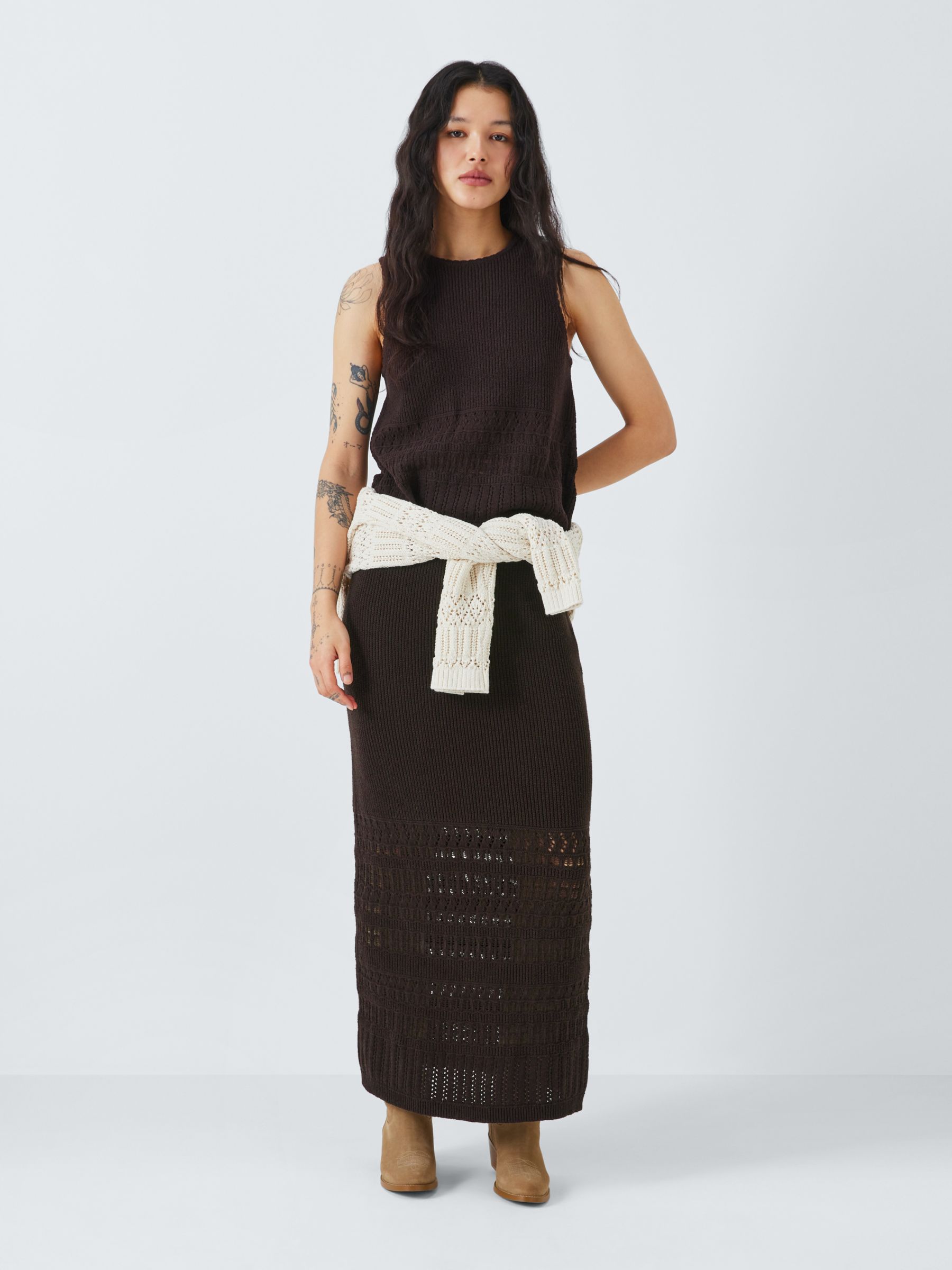 Buy AND/OR Aria Knitted Maxi Skirt, Dark Chocolate Online at johnlewis.com