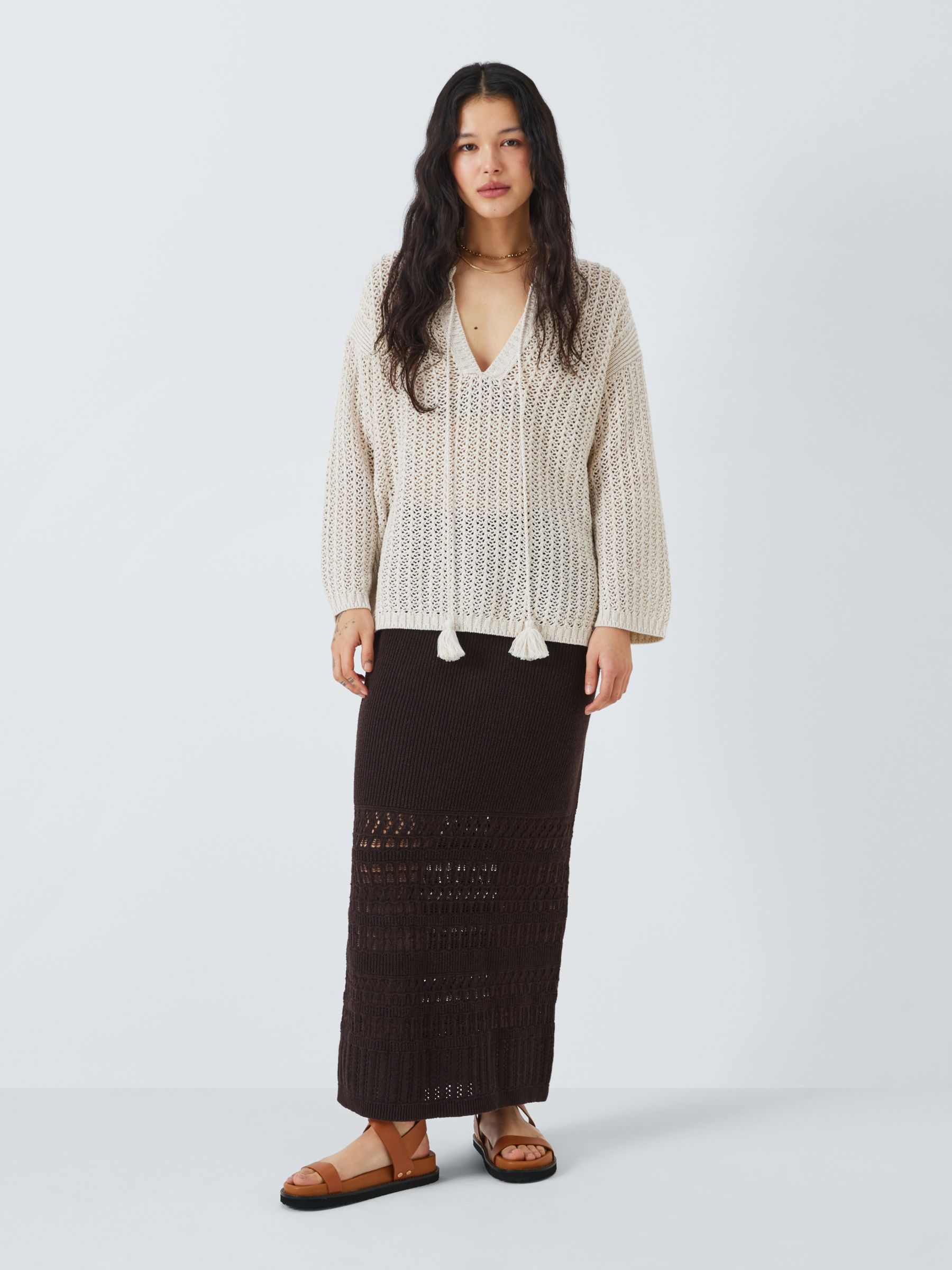 Buy AND/OR Eleanor Open Stitch Tunic Jumper, Cream Online at johnlewis.com