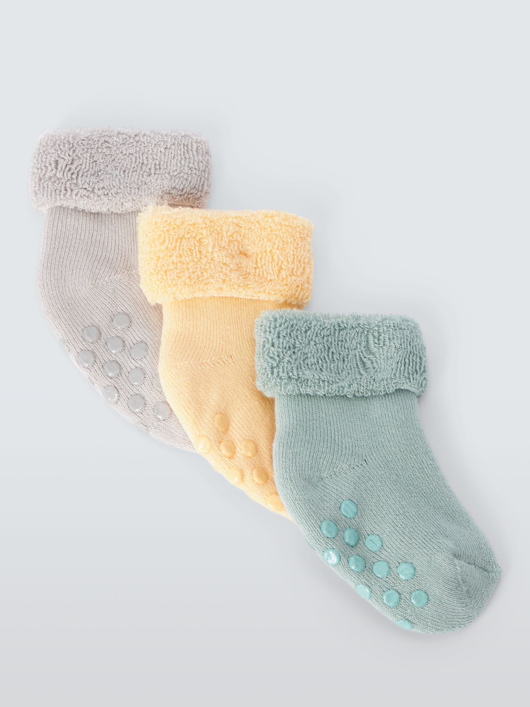 John Lewis Baby Organic Cotton Rich Terry Socks, Pack Of 3, Multi at ...