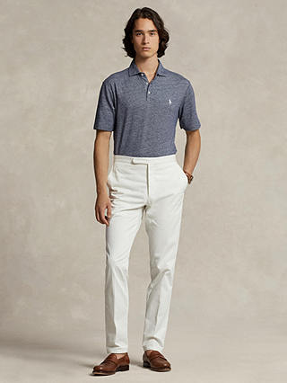 Polo Ralph Lauren Linen Blend Polo Top, Grey, Spring Navy Hthr