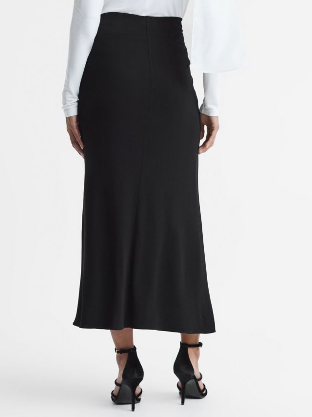 Reiss Eleanor Ruched Jersey Midi Skirt, Black, 6
