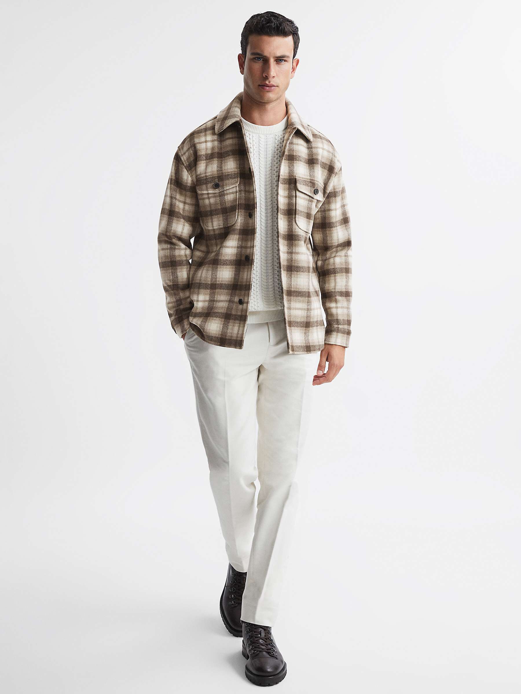 Buy Reiss Mack Wool Blend Brushed Check Overshirt, Oatmeal Online at johnlewis.com