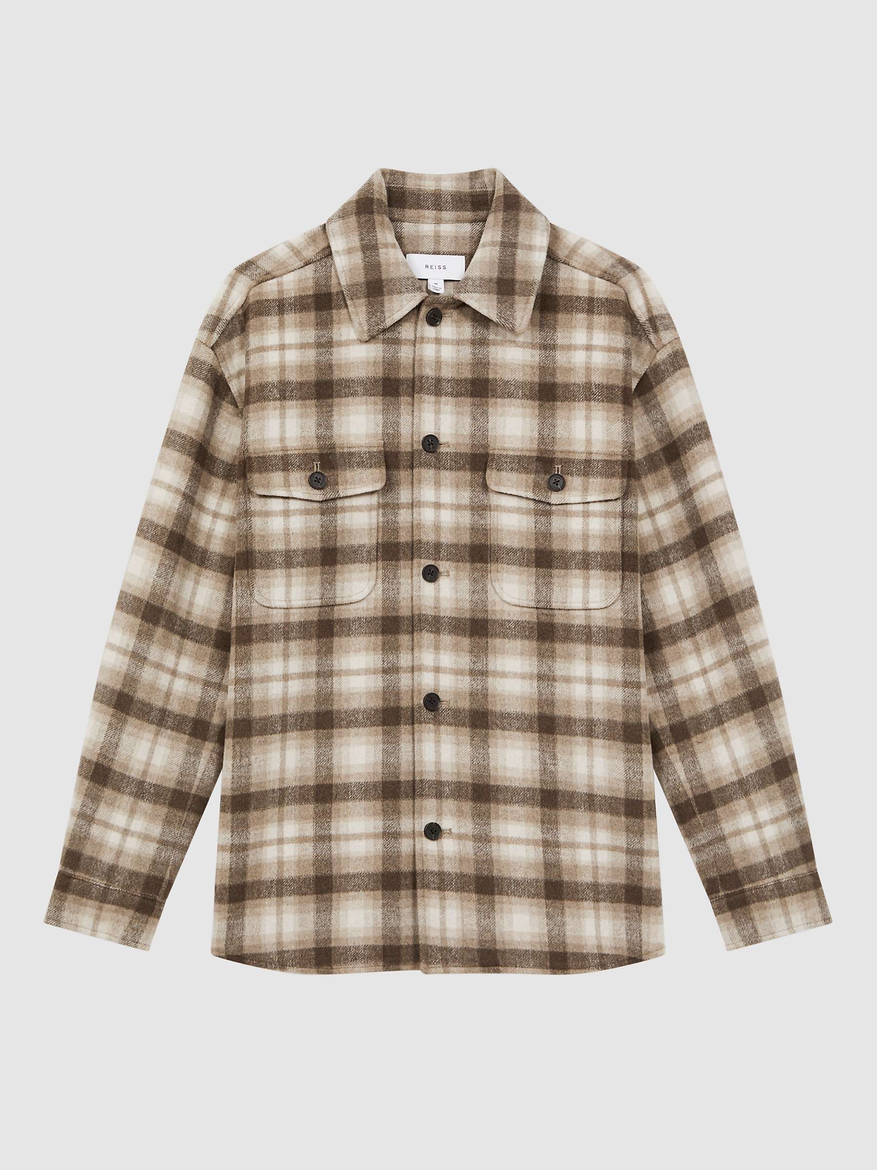 Buy Reiss Mack Wool Blend Brushed Check Overshirt, Oatmeal Online at johnlewis.com