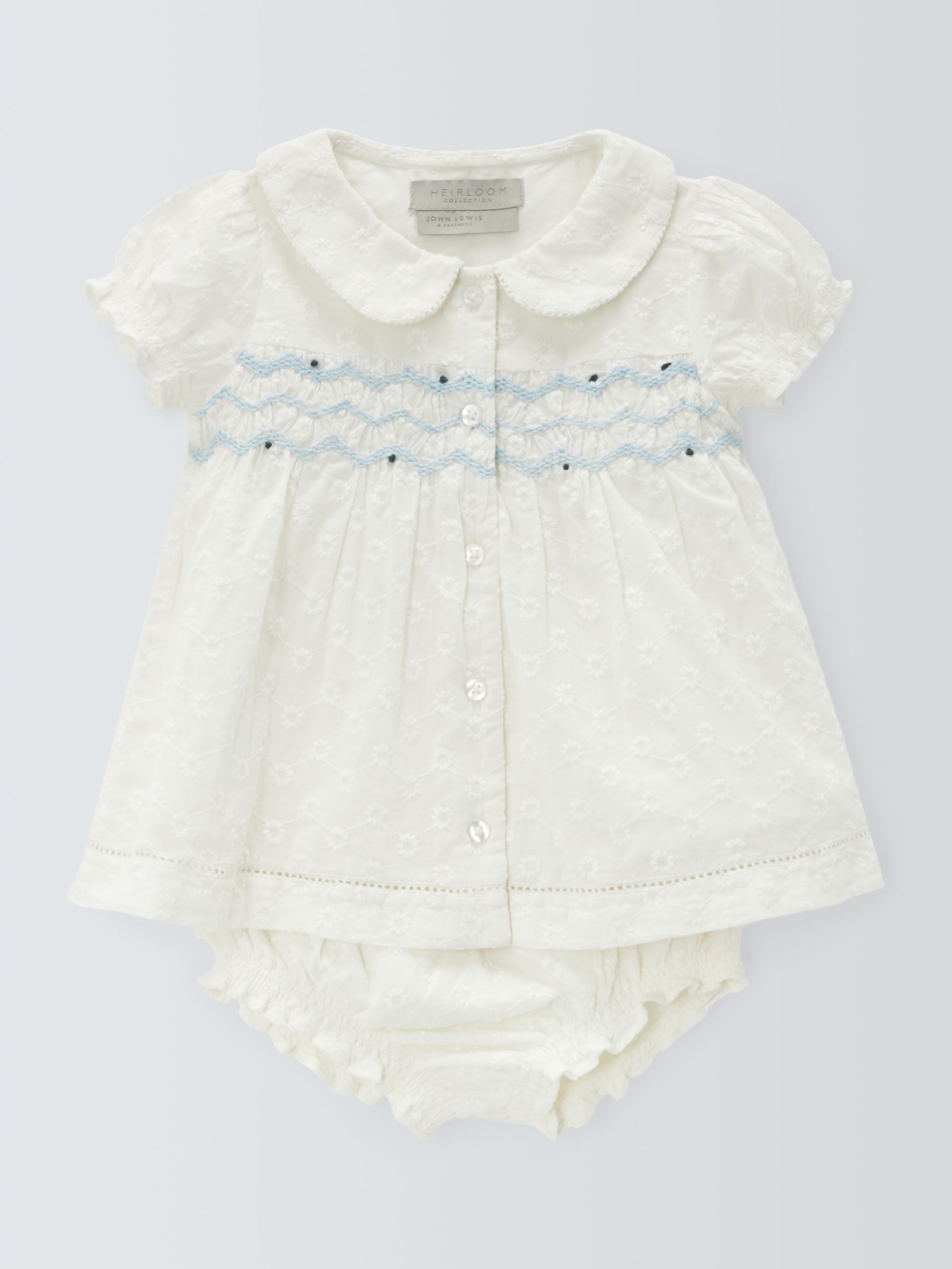 John Lewis Heirloom Collection Baby Cotton Embroidered Dress and Bloomers Set, Cream, 2-3 years