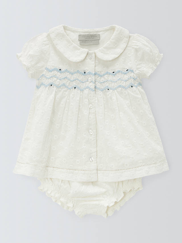 John Lewis Heirloom Collection Baby Cotton Embroidered Dress and Bloomers Set, Cream