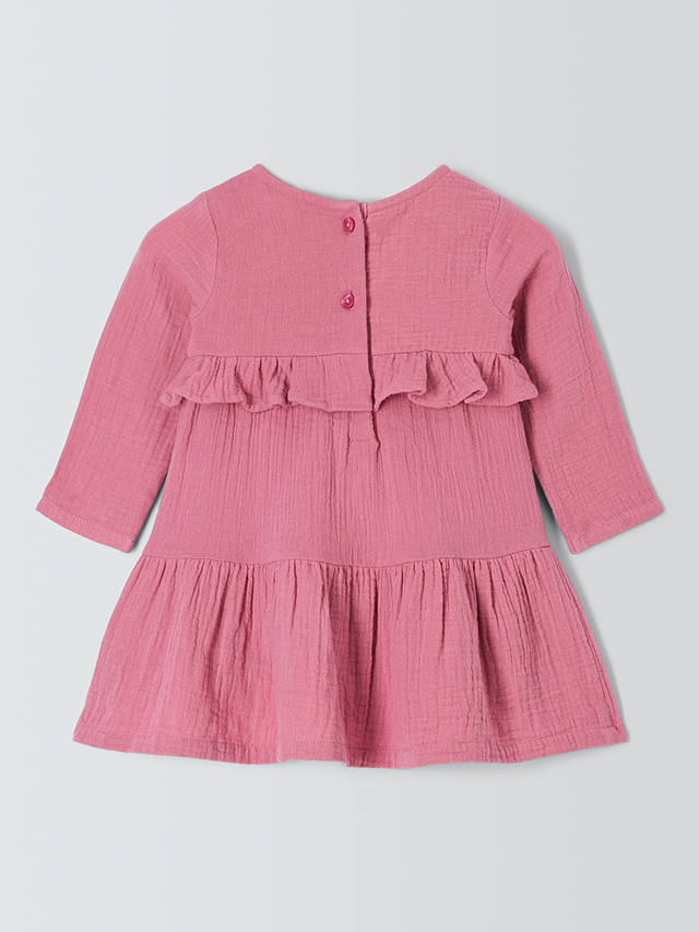 John Lewis Baby Floral Embroidered Long Sleeve Dress, Pink