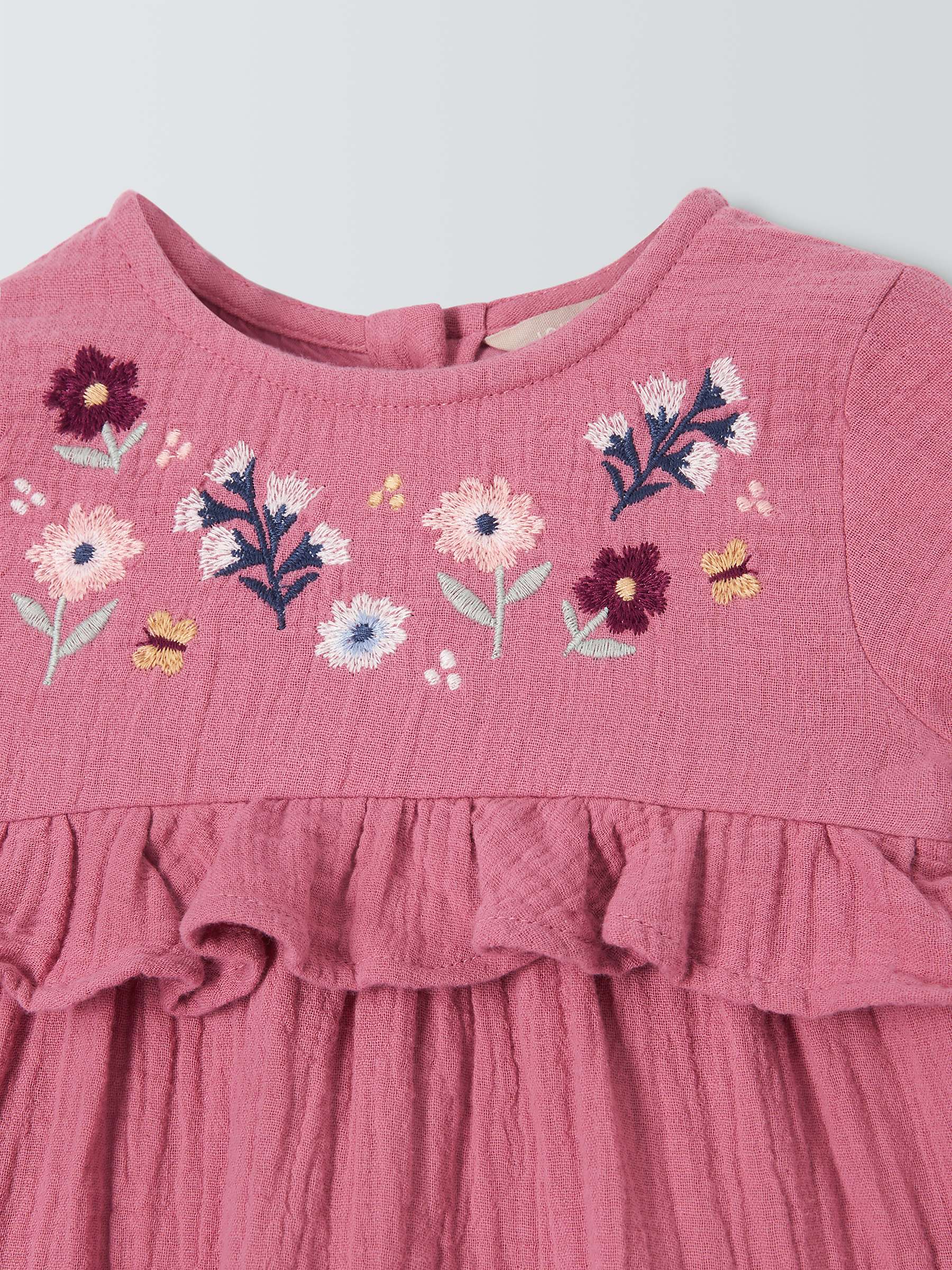 Buy John Lewis Baby Floral Embroidered Long Sleeve Dress, Pink Online at johnlewis.com