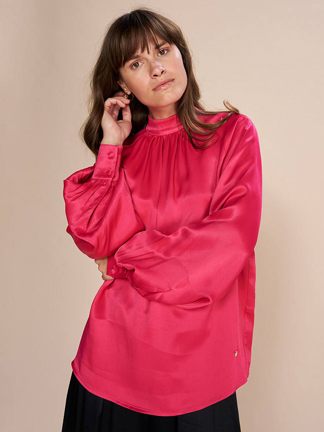 MOS MOSH Sille Glossy Blouse, Bright Rose