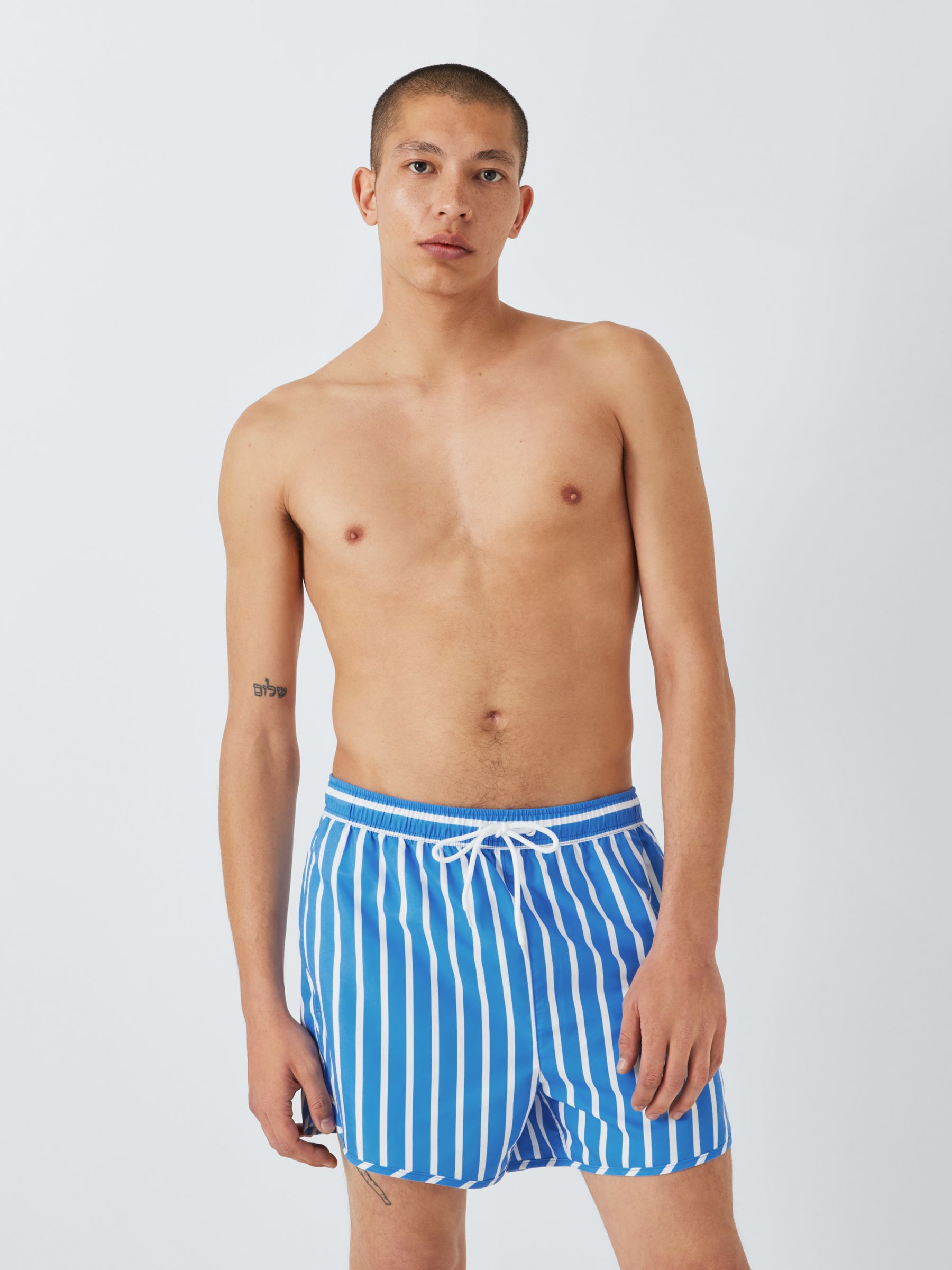 John Lewis ANYDAY Recycled Stripe Swim Shorts, Blue/White, M