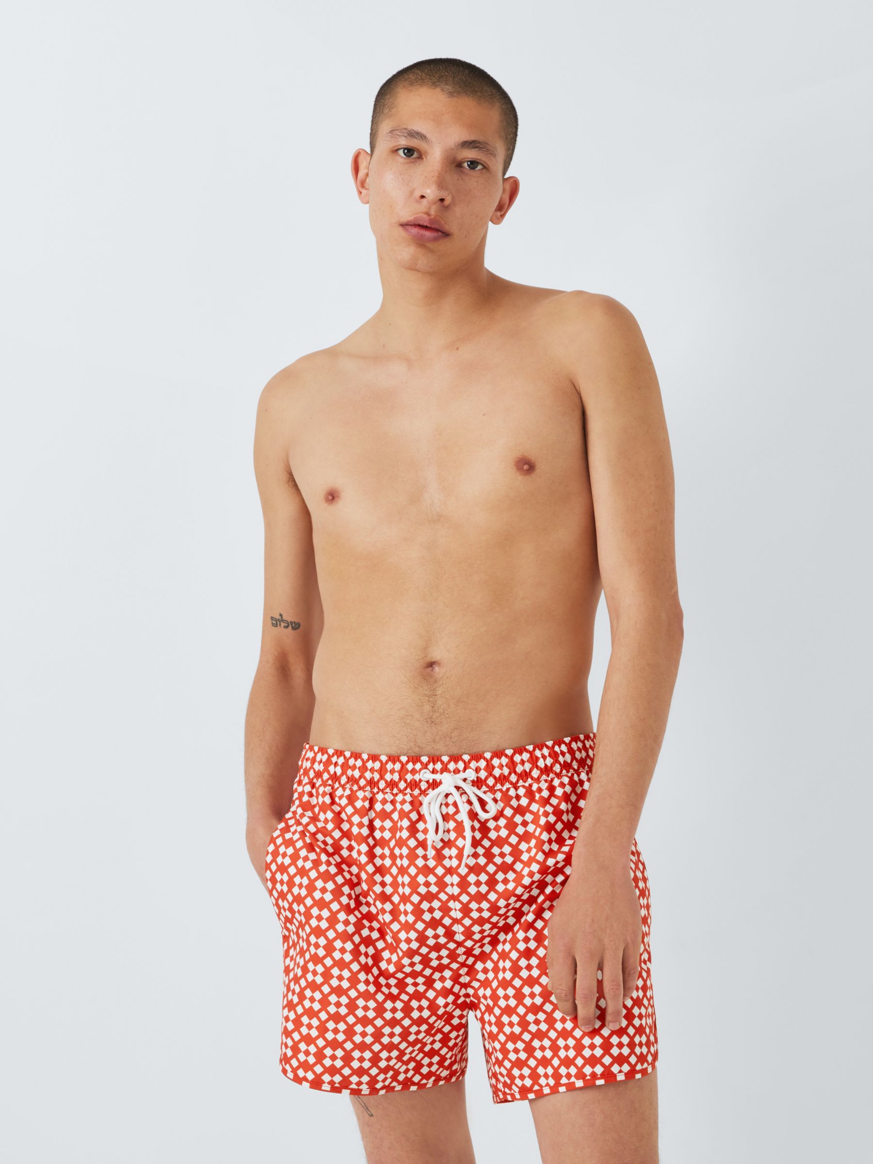 John Lewis ANYDAY Tile Print Recycled Swim Shorts, Red/Multi, M