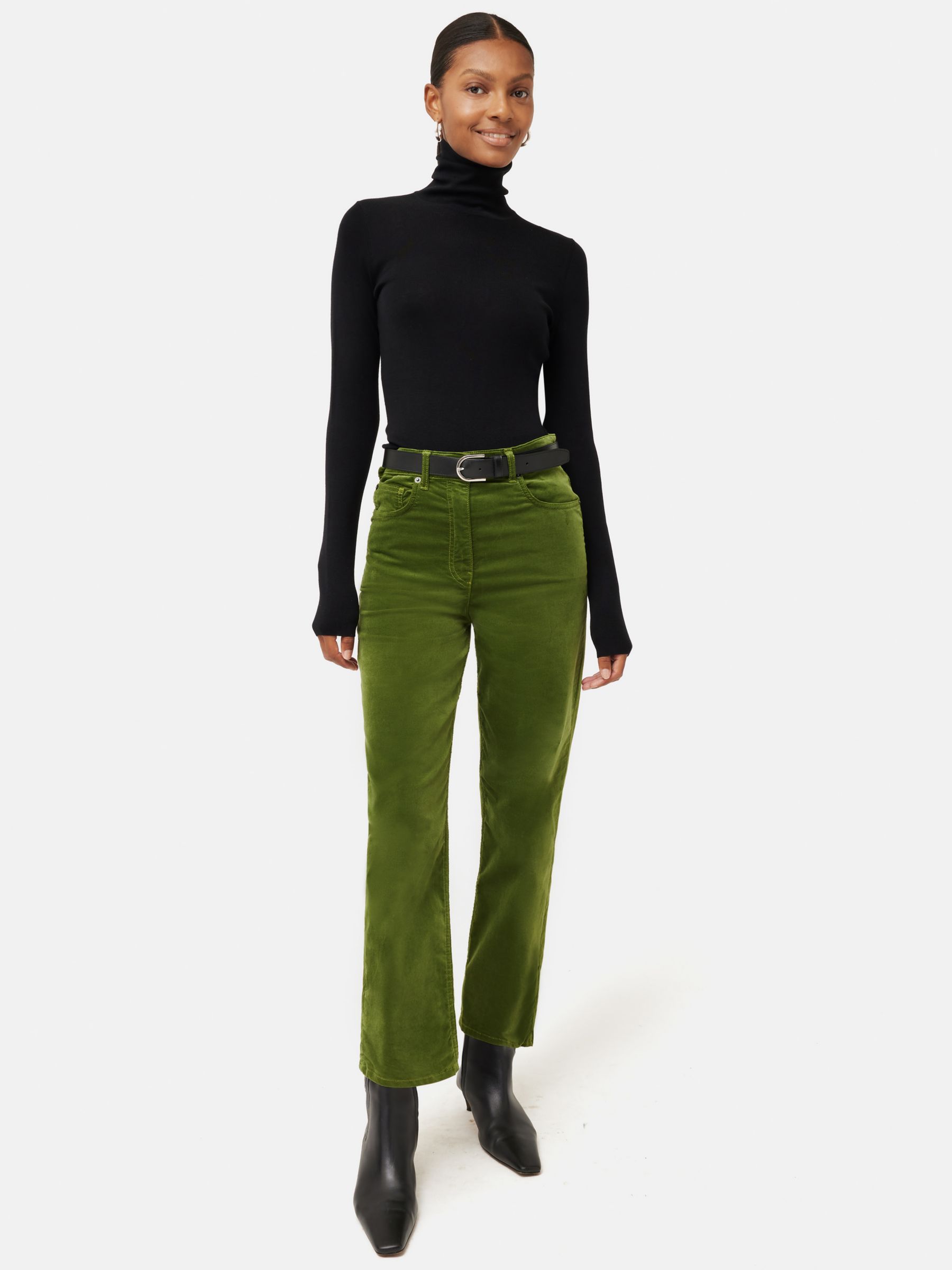 Jigsaw Delmont Velvet Jeans, Green at John Lewis & Partners