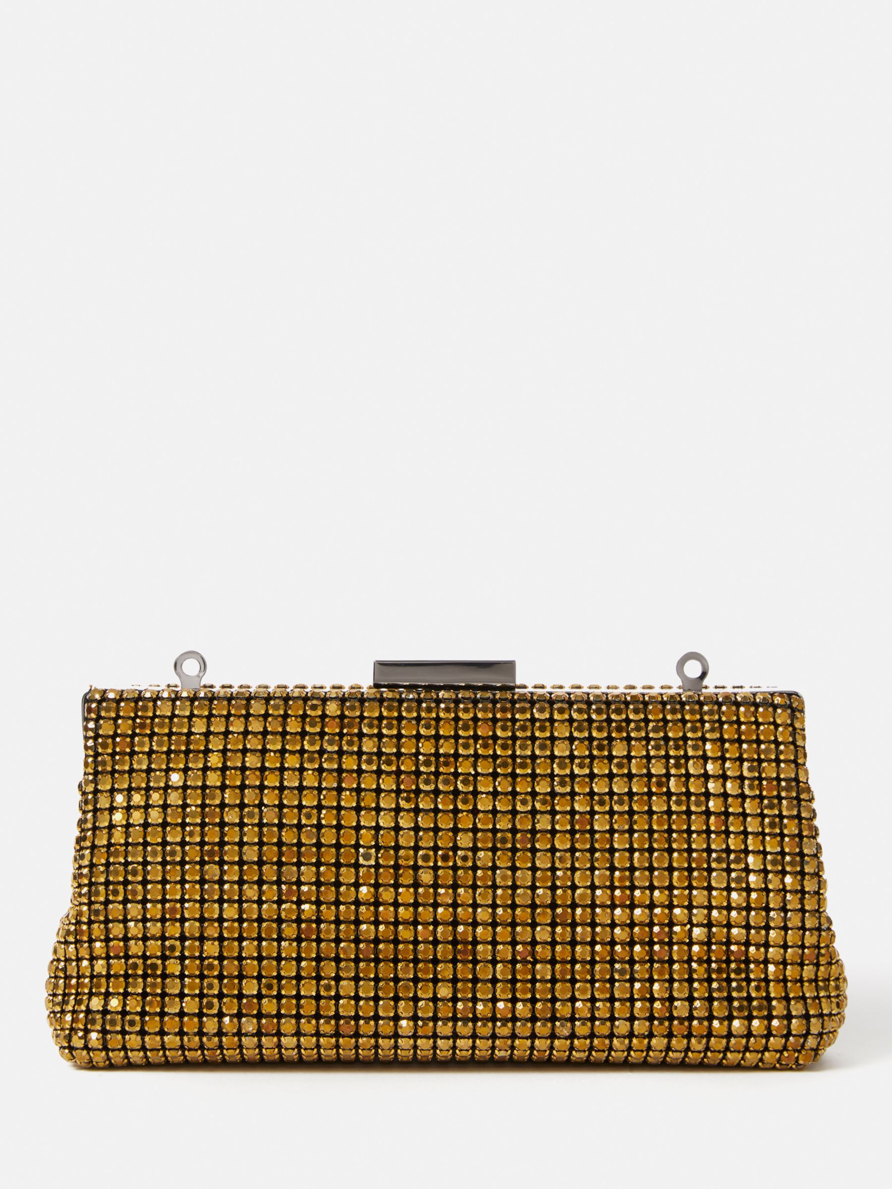 Jigsaw Crystal Embellished Clutch Bag, Gold, One Size