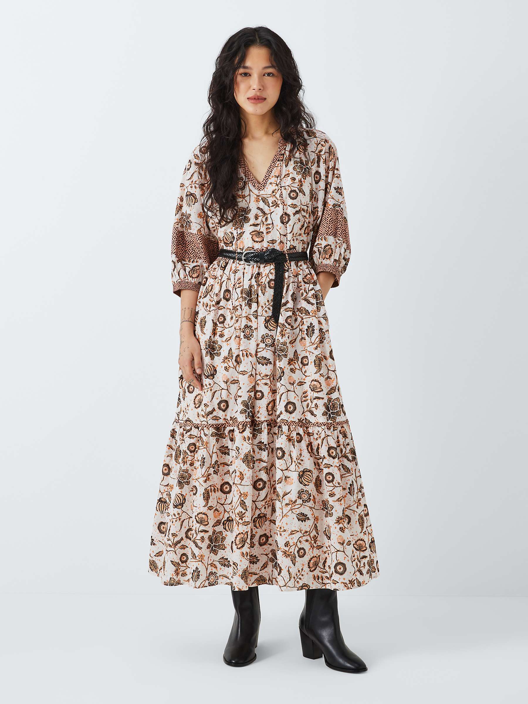 Buy AND/OR Jacklin Island Floral Tiered Dress, Cream Online at johnlewis.com