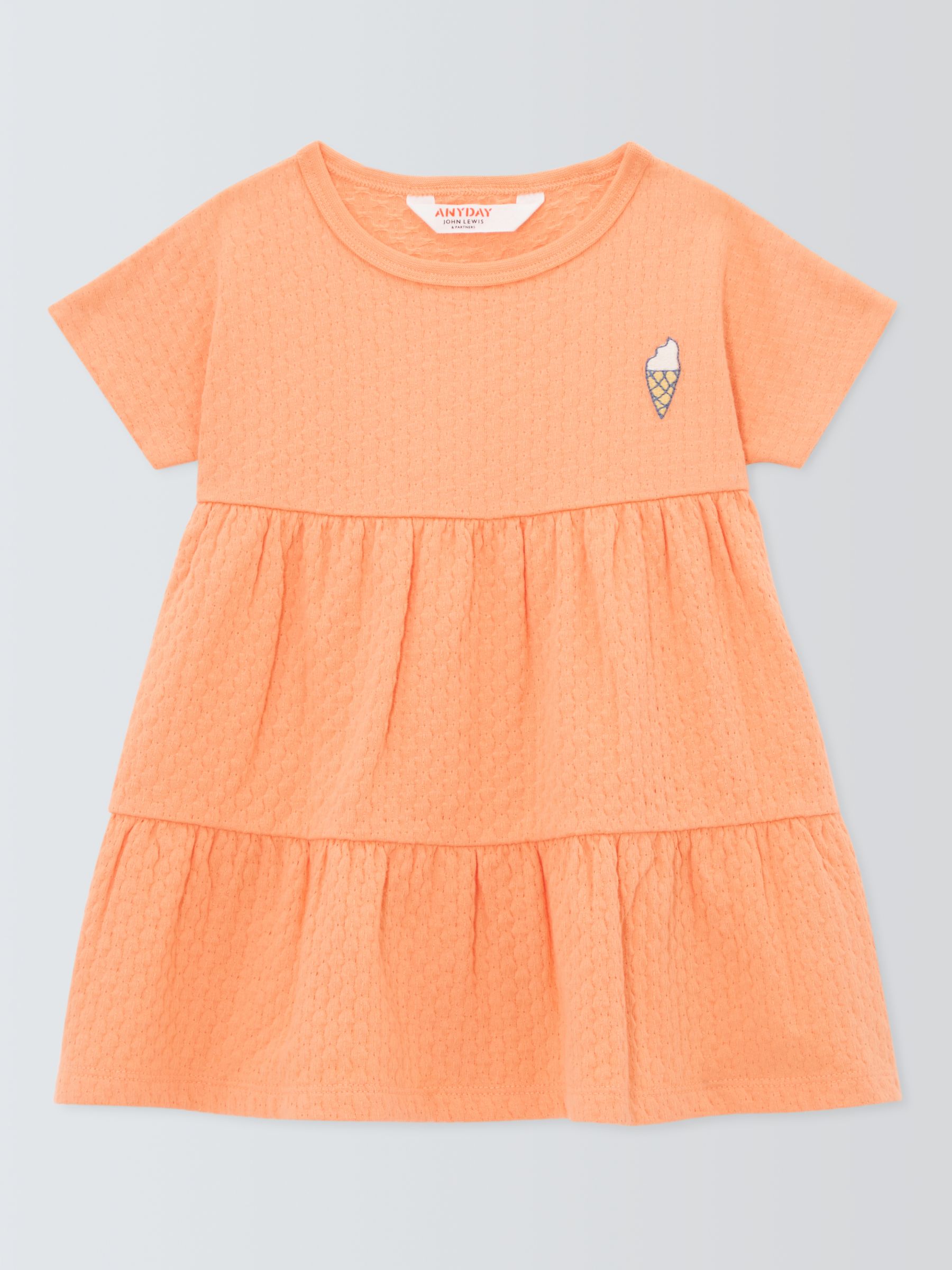 John Lewis ANYDAY Baby Honeycomb Embroidered Ice Cream Dress, Orange, 2-3 years