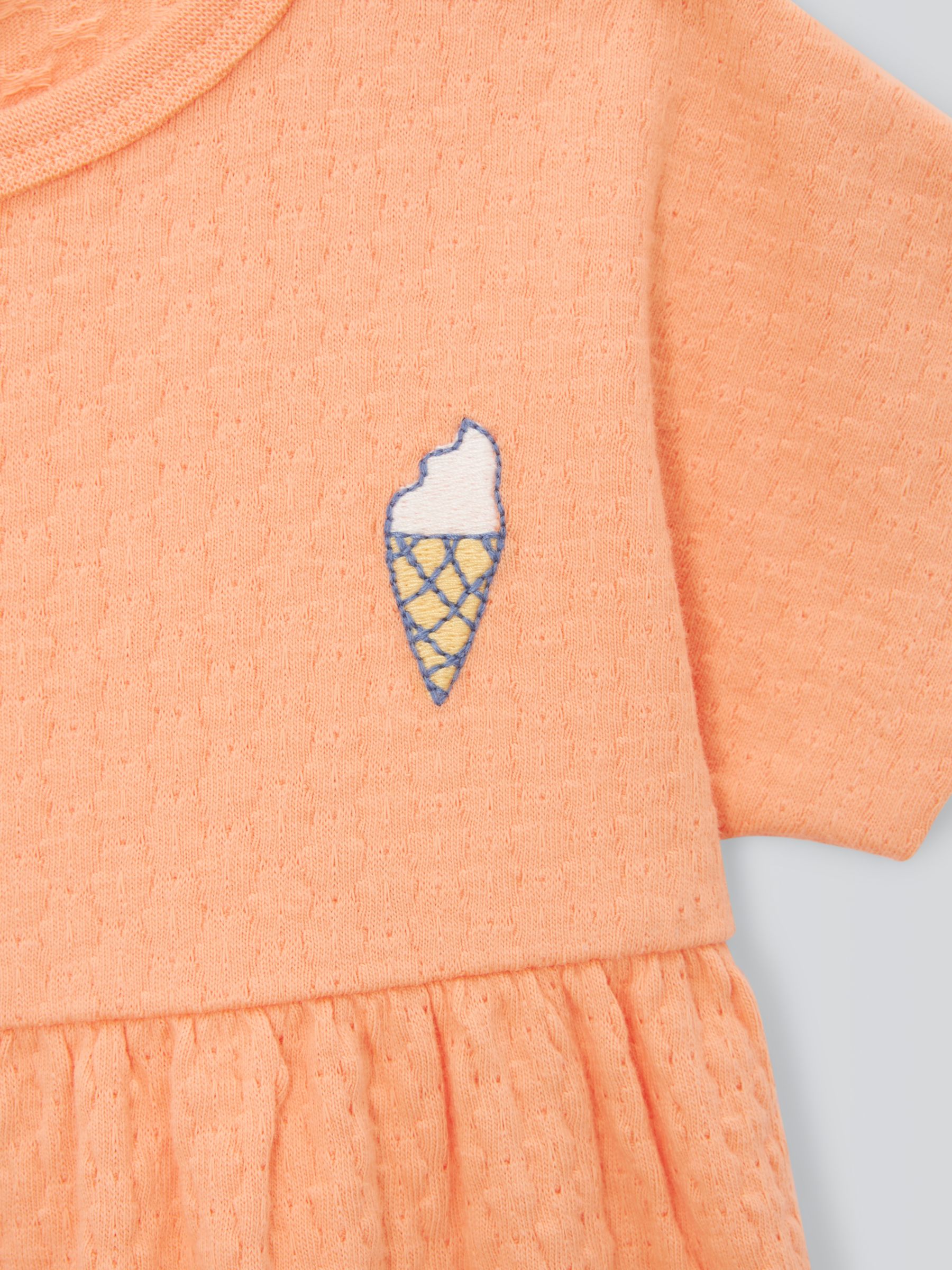 John Lewis ANYDAY Baby Honeycomb Embroidered Ice Cream Dress, Orange, 2-3 years