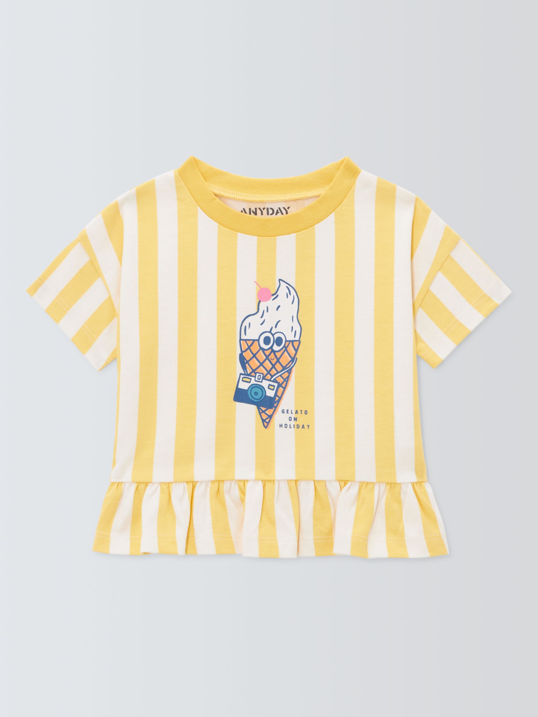 John Lewis ANYDAY Baby Ice Cream Stripe Top, Yellow/Multi, 3-6 months