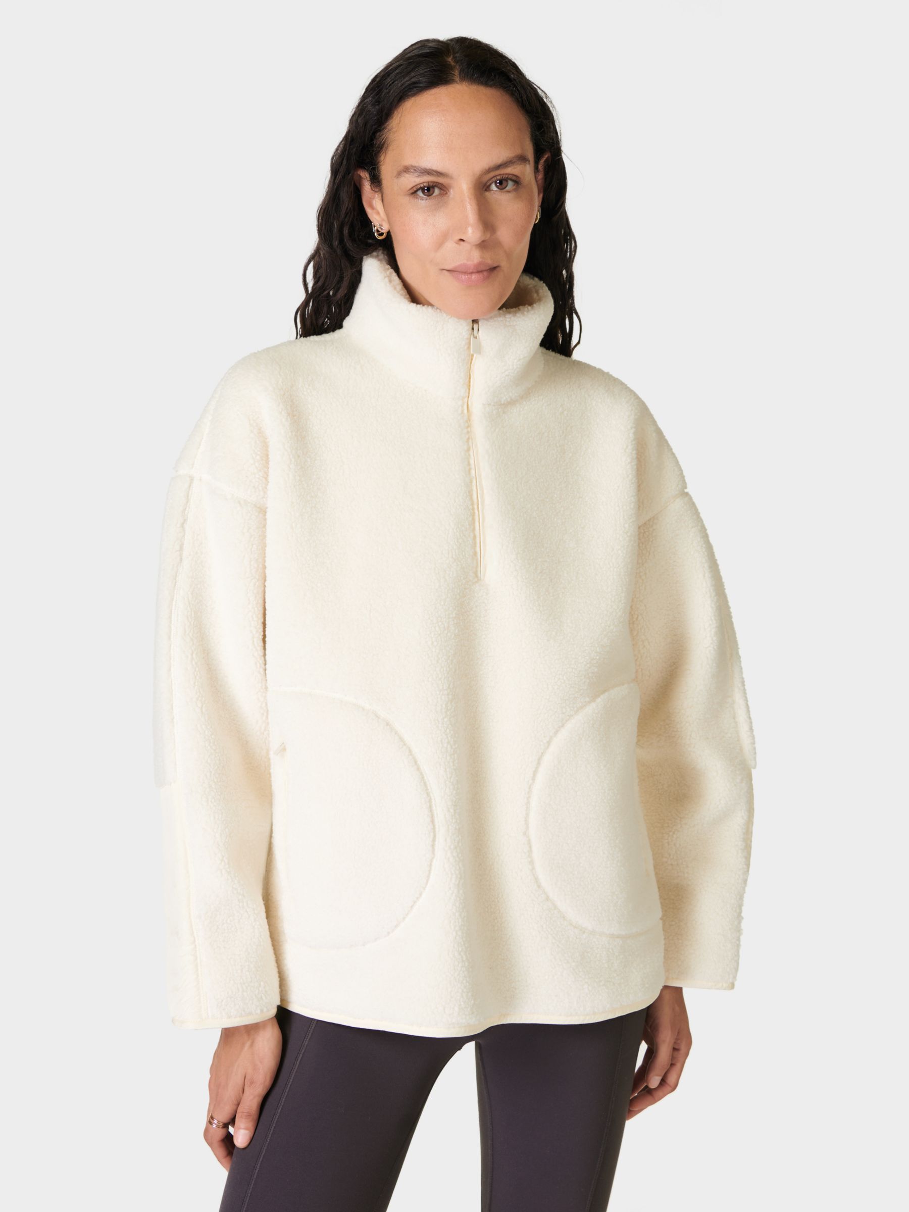 Sweaty Betty Plush Textured Fleece Half Zip Jumper, Studio White at ...