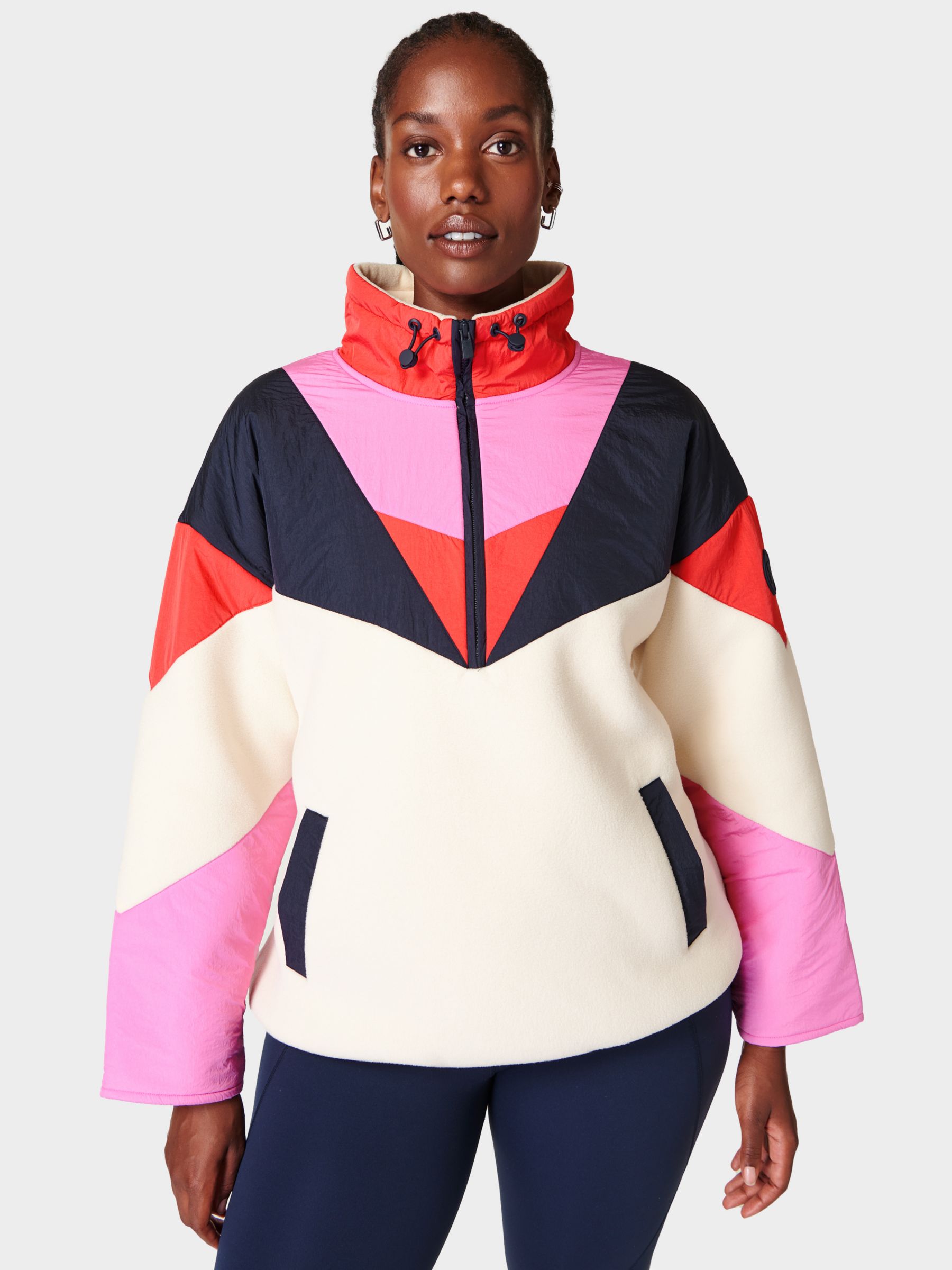 Cream Fleece Half Zip Panel Sweatshirt