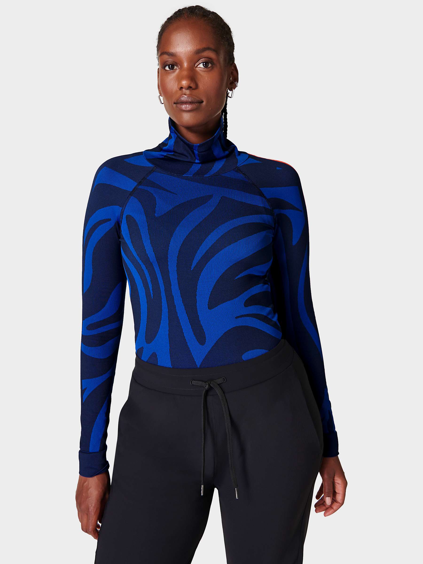 Buy Sweaty Betty Animal Funnel Neck Base Layer Top, Blue Animal Flow Online at johnlewis.com