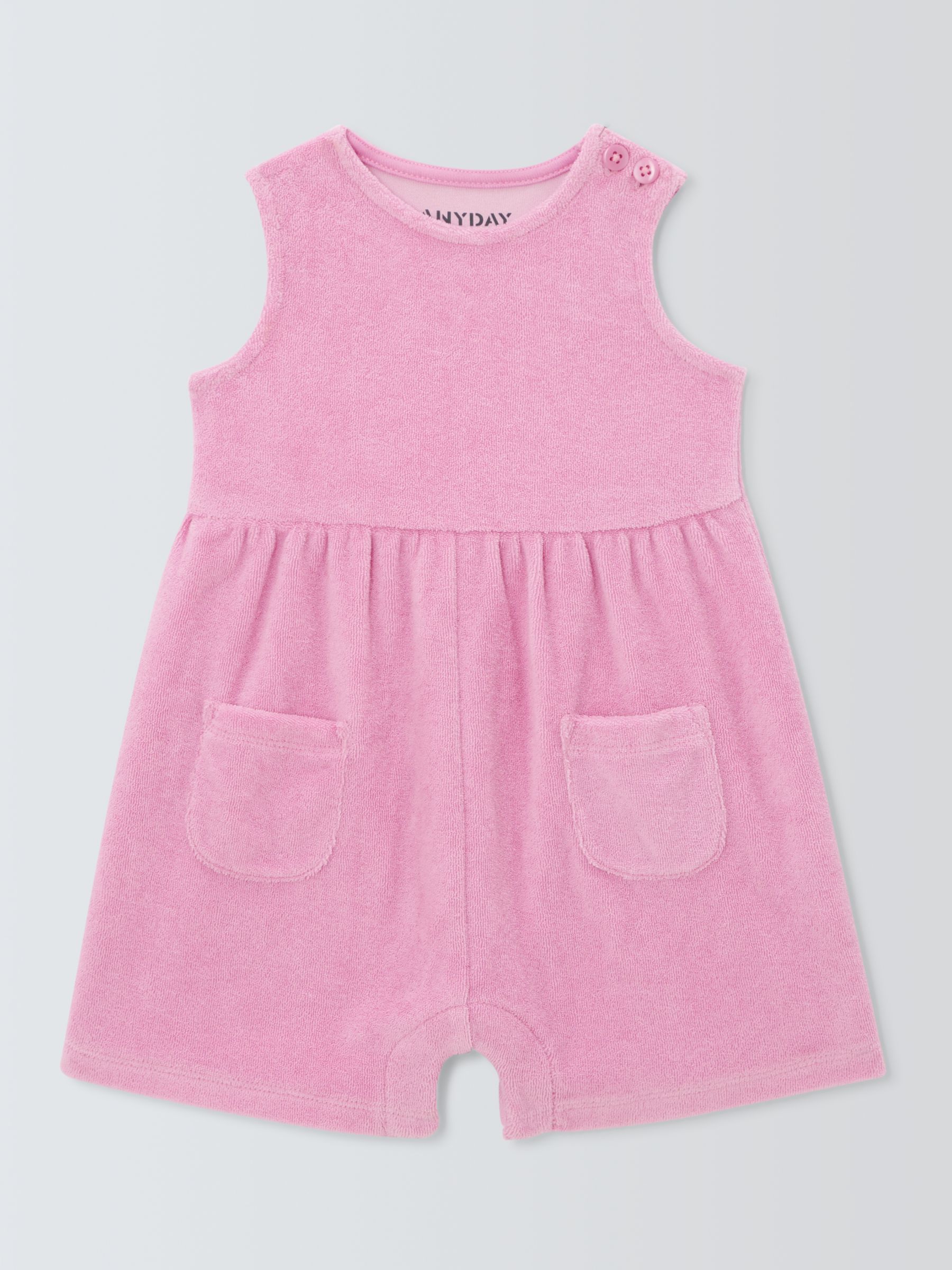 John Lewis ANYDAY Baby Towelling Playsuit, Pink, 9-12 months