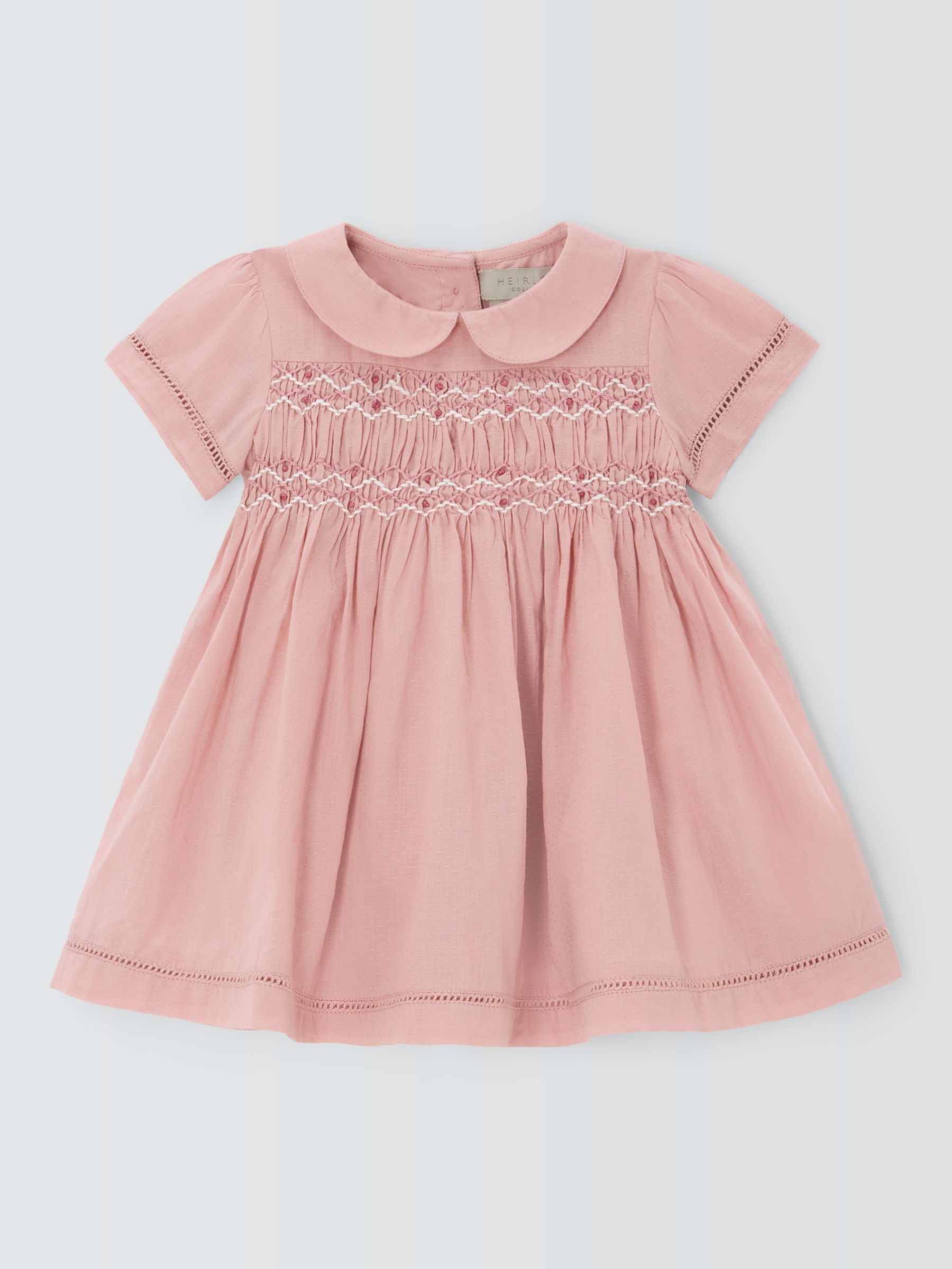 John Lewis Heirloom Collection Baby Dobby Smocked Dress, Pink, 0-3 months