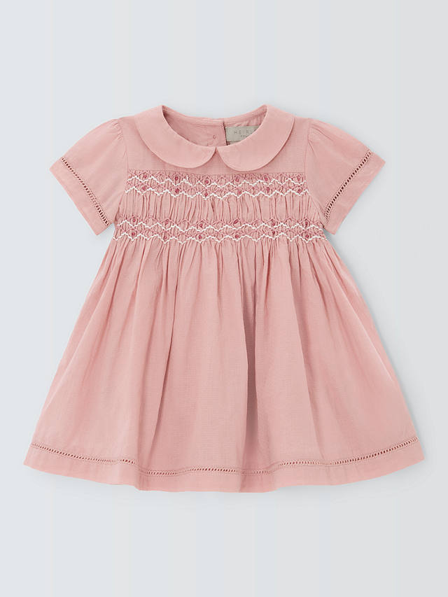 John Lewis Heirloom Collection Baby Dobby Smocked Dress, Pink