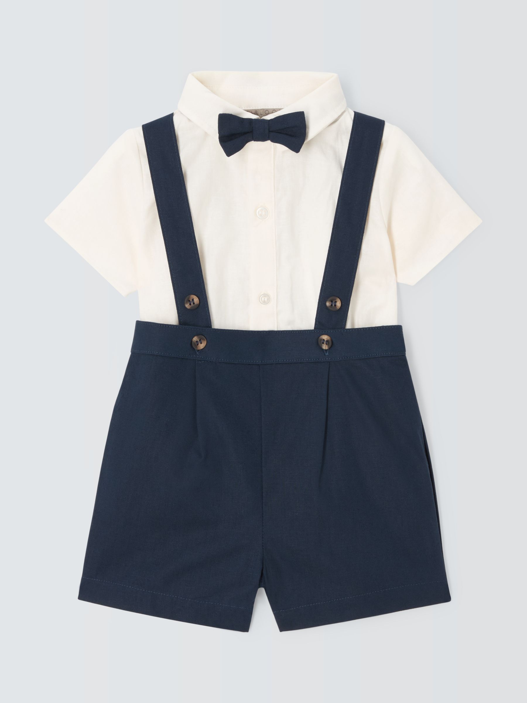 John Lewis Heirloom Collection Baby Bodysuit, Shorts & Bow Tie, Set of 3, Navy, 9-12 months
