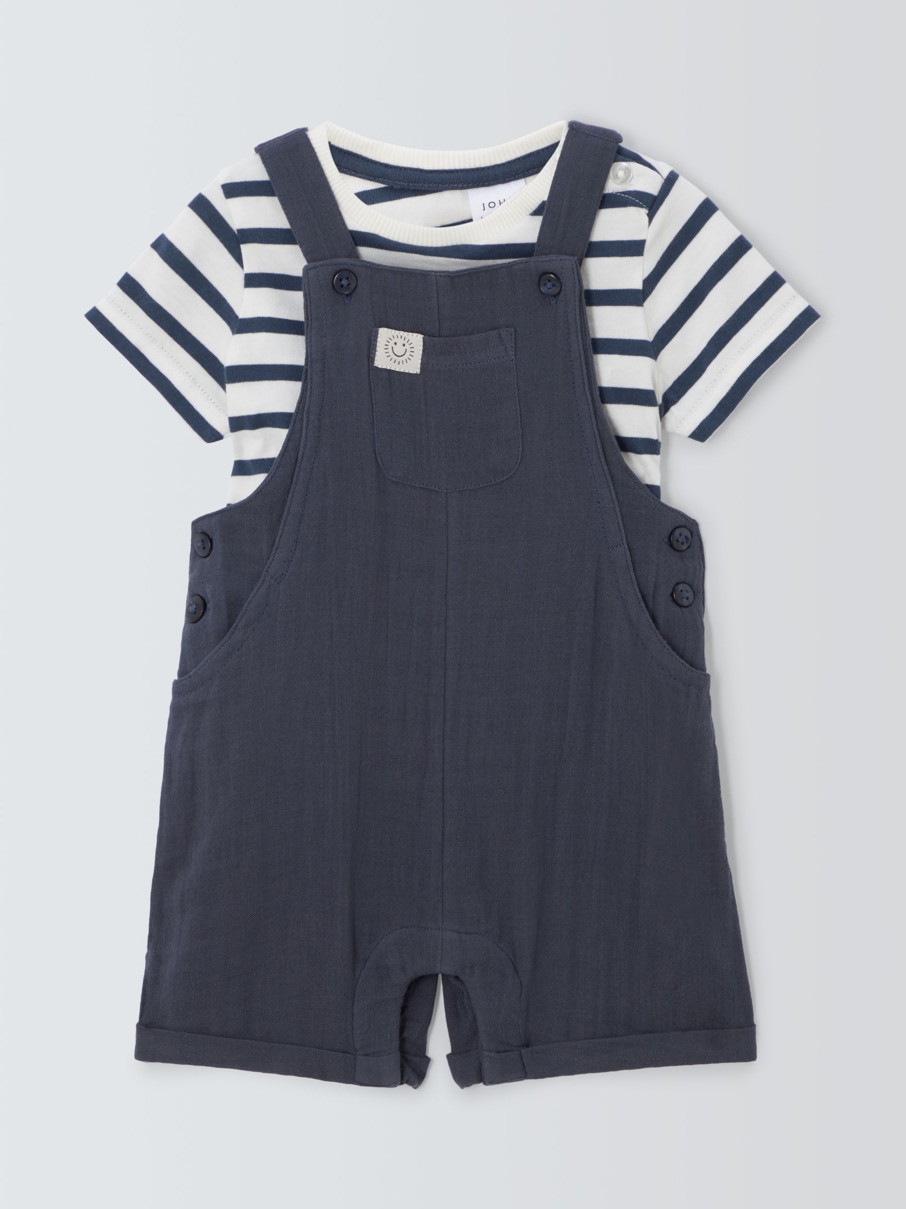 John Lewis Baby Muslin Bibshort & Stripe T-Shirt Set, Multi, 9-12 months