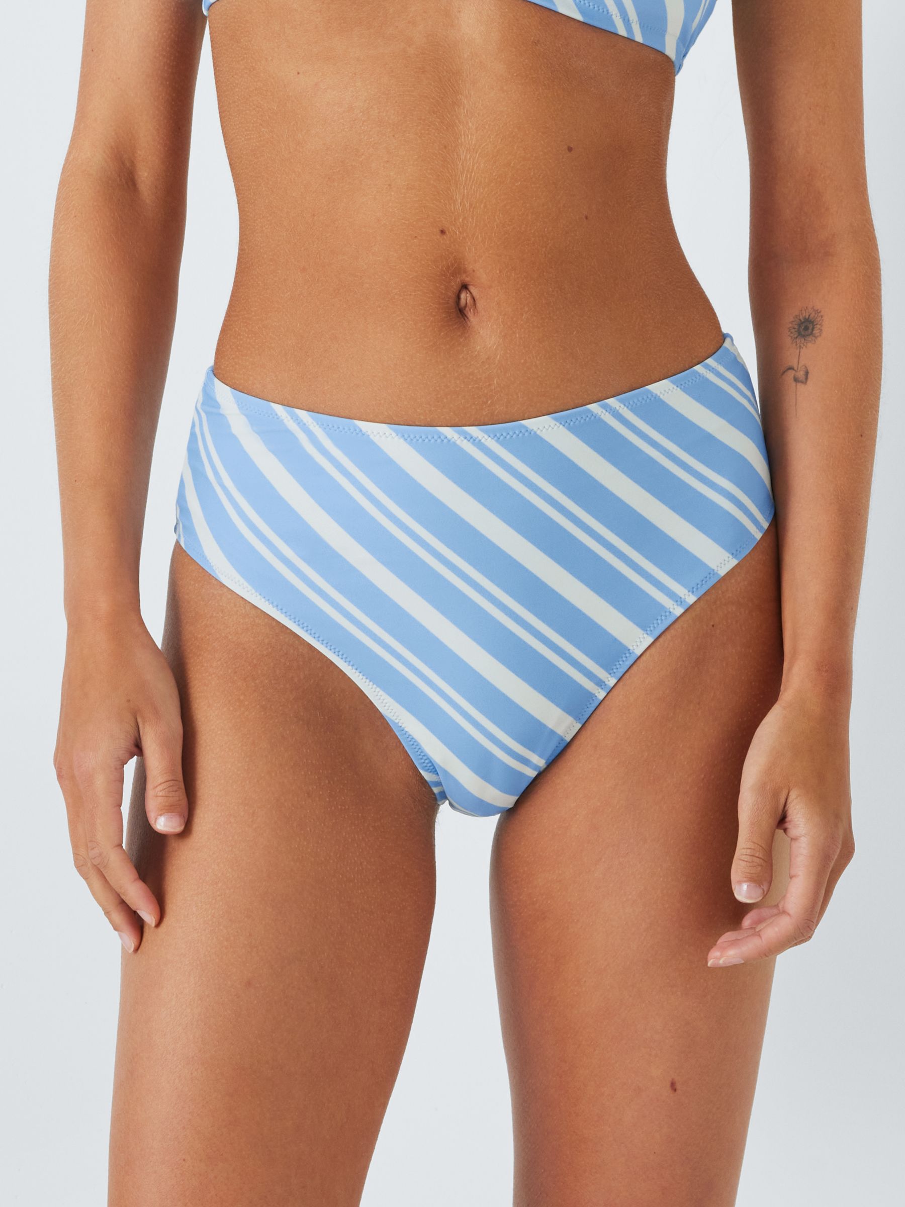 John Lewis ANYDAY Diagonal Stripe High Waist Bikini Bottoms, Powder Blue, 16