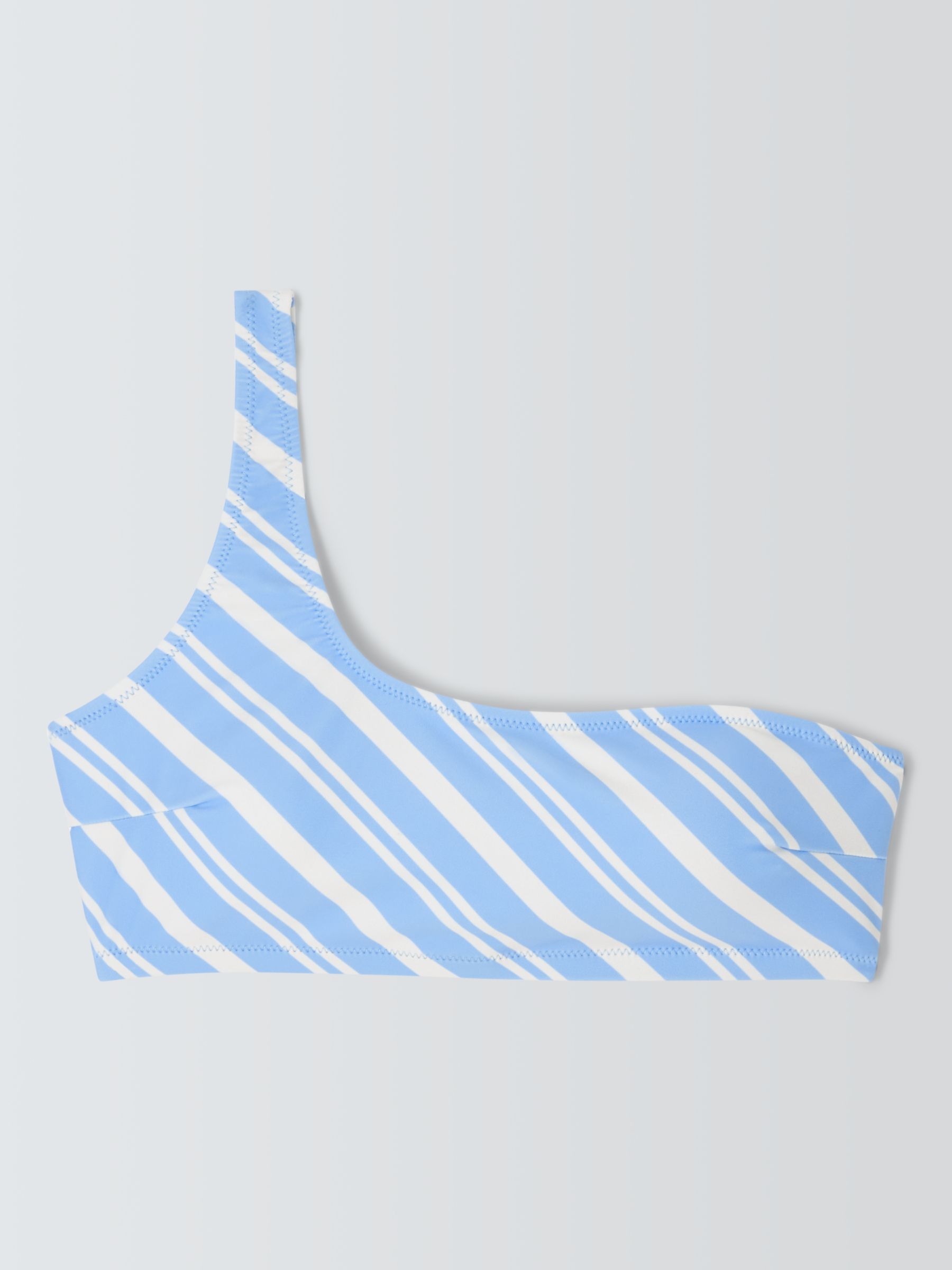 John Lewis ANYDAY Diagonal Stripe One Shoulder Bikini Top, Powder Blue, 18